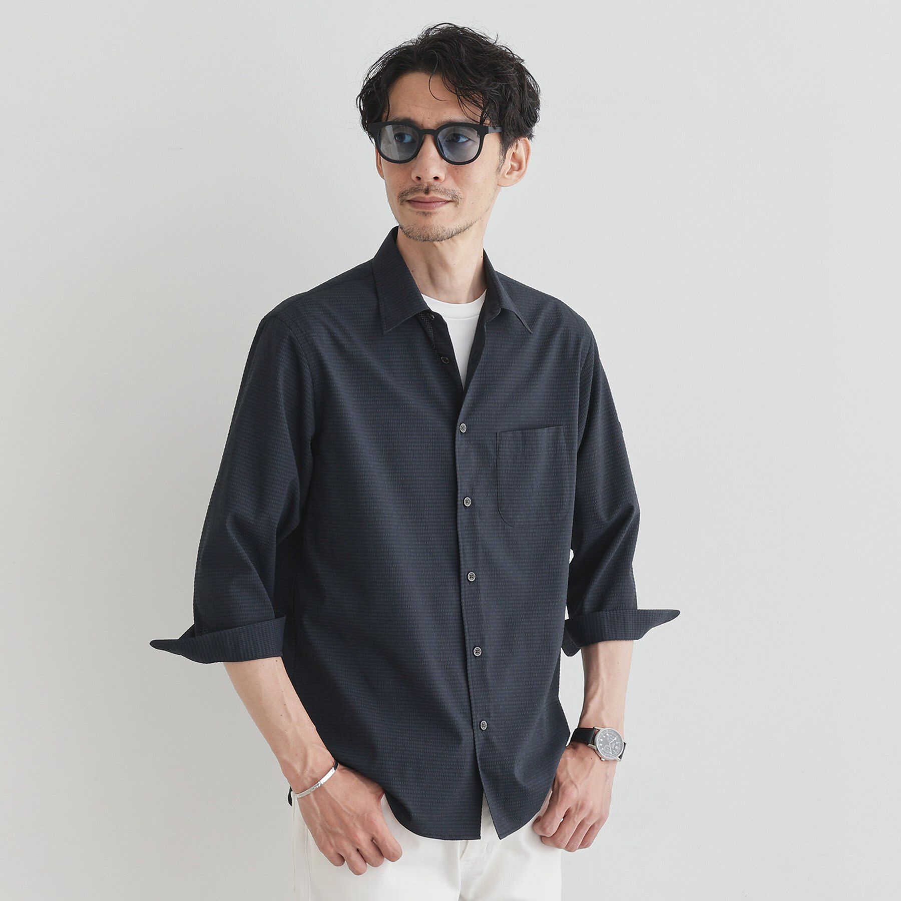 TAKEO KIKUCHI「【COOL CITY WEAR】DotAir（R）サッカー シャツ」|シャツ・ブラウス|ネイビー(094)