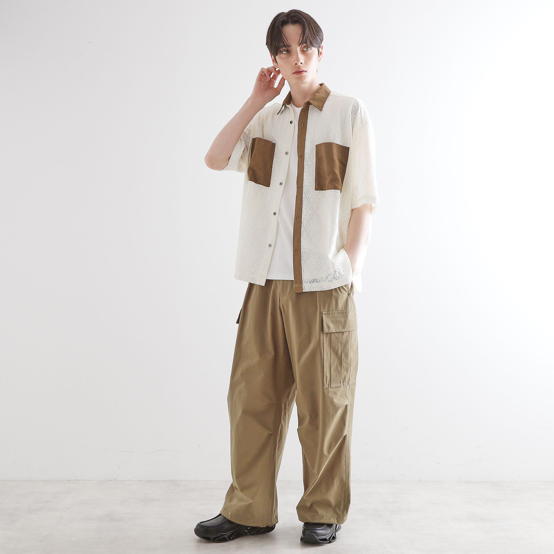 tk.TAKEO KIKUCHI「サマースエードコンビレースシャツ」|シャツ・ブラウス|