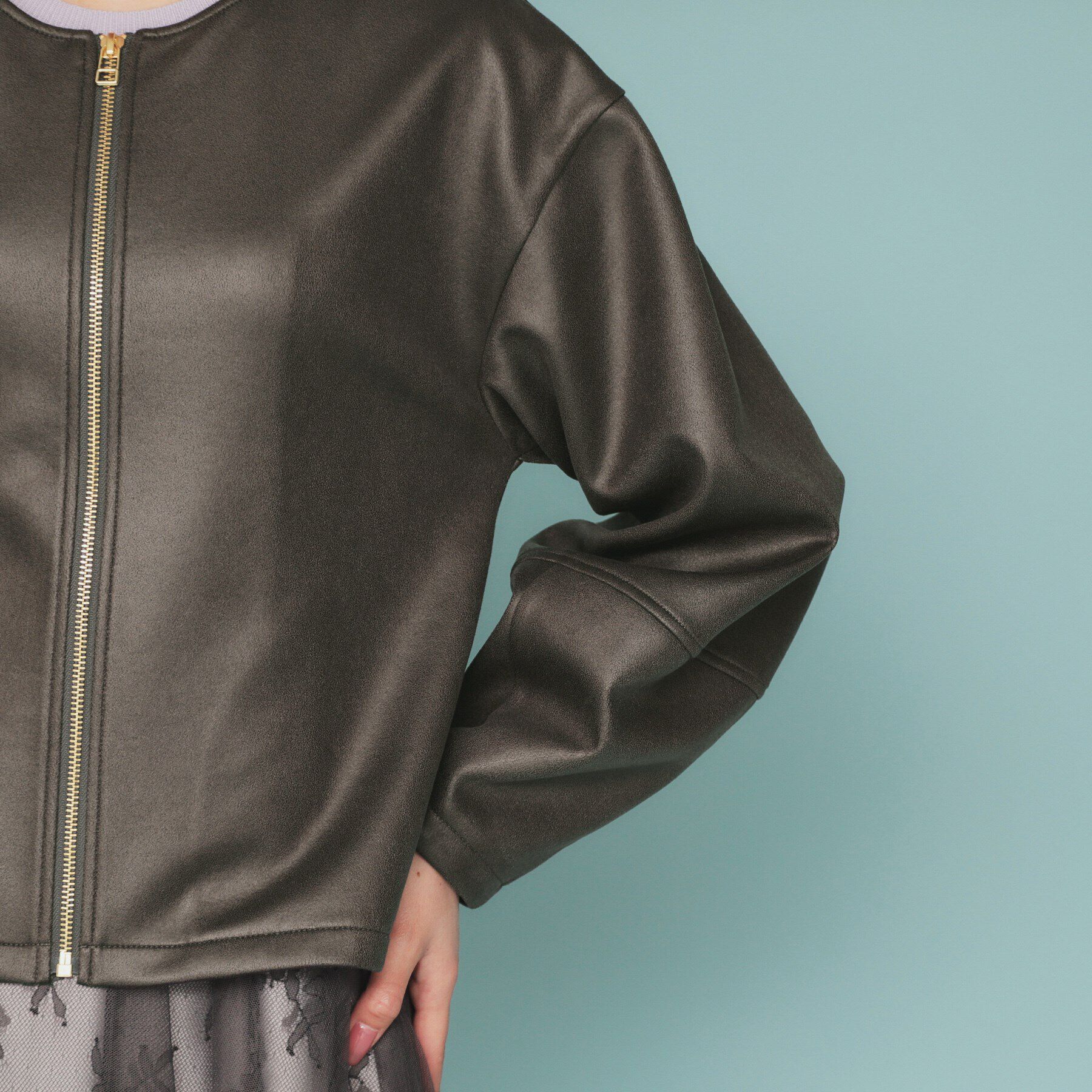 index「スウェードノーカラーブルゾン【洗濯機洗い可/防シワ/ストレッチ】」|ブルゾン・スタジャン|