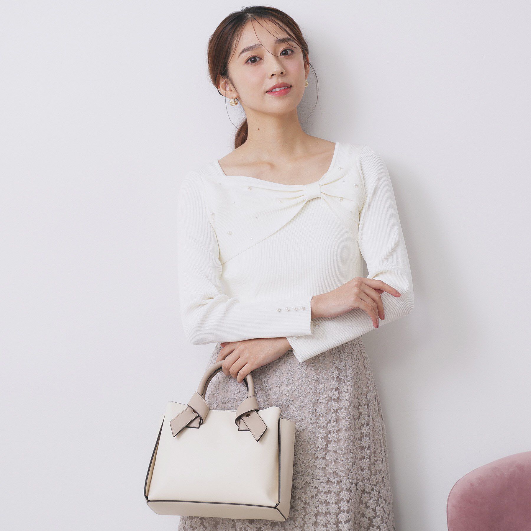 index「リボンパール調リブニット【洗濯機OK】」|ニット・セーター|