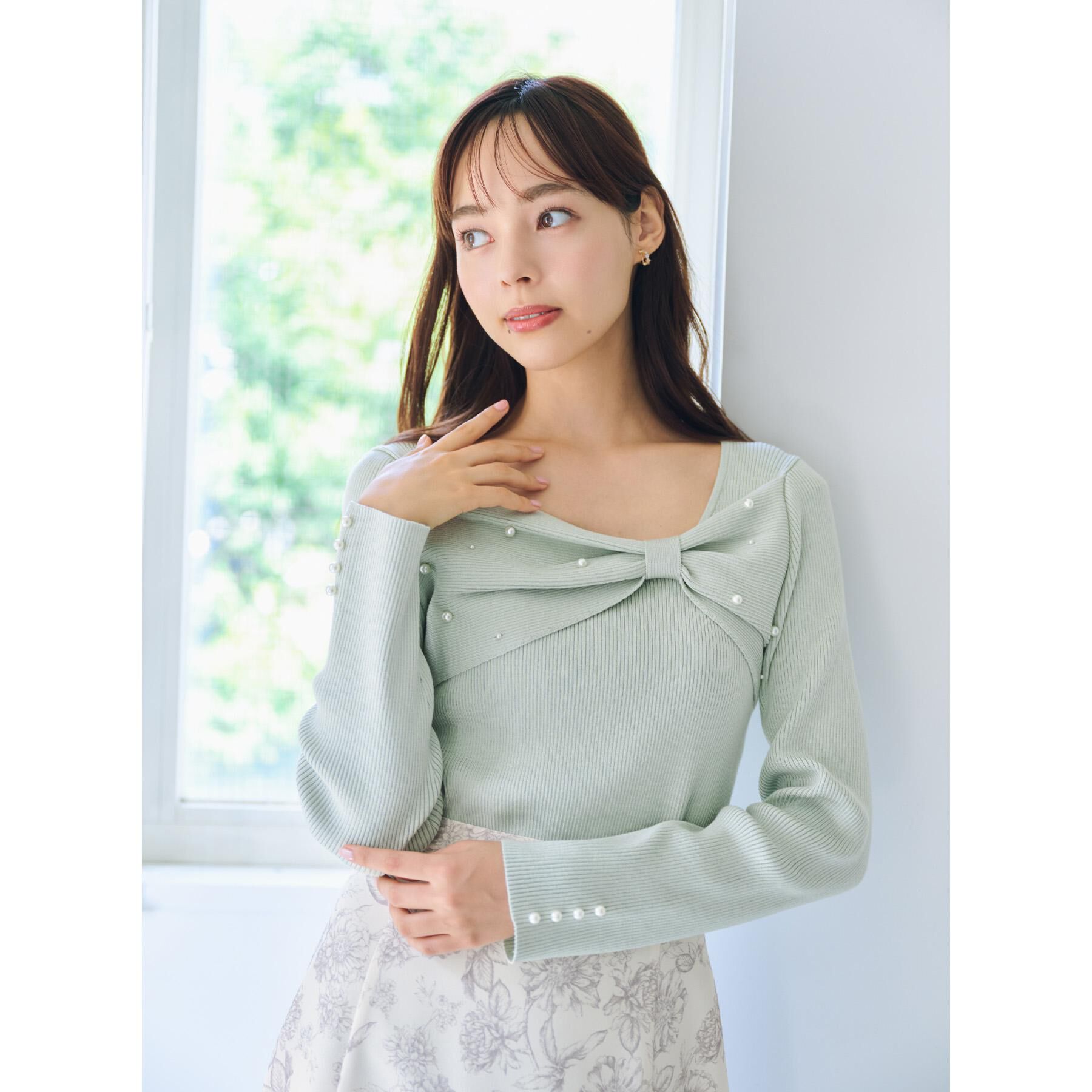 index「リボンパール調リブニット【洗濯機OK】」|ニット・セーター|