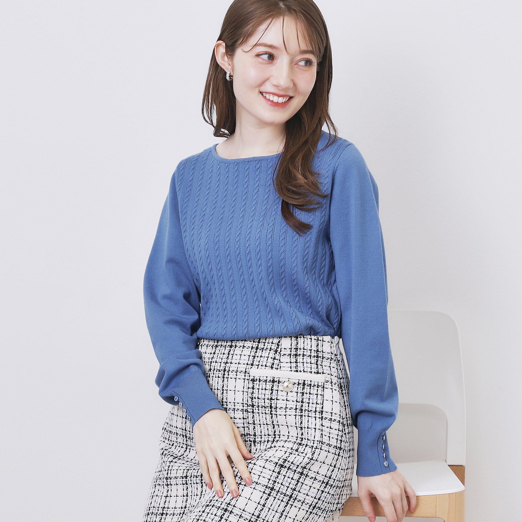 index「ボートネックケーブルニット【洗濯機OK/抗ピル】」|ニット・セーター|ブルー(092)
