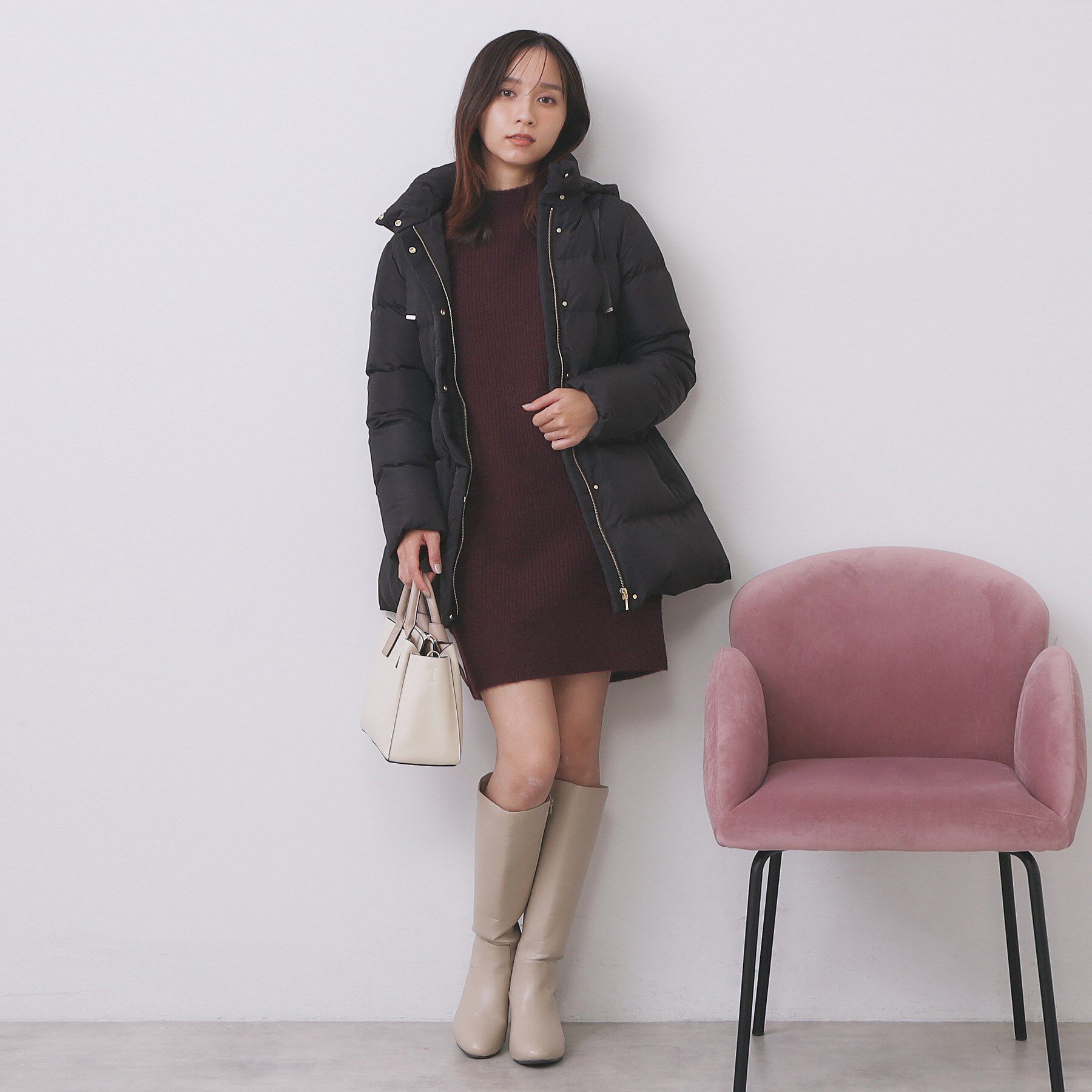 index「ウール混ケーブルスリーブミニワンピース【洗濯機OK】」|ワンピース|