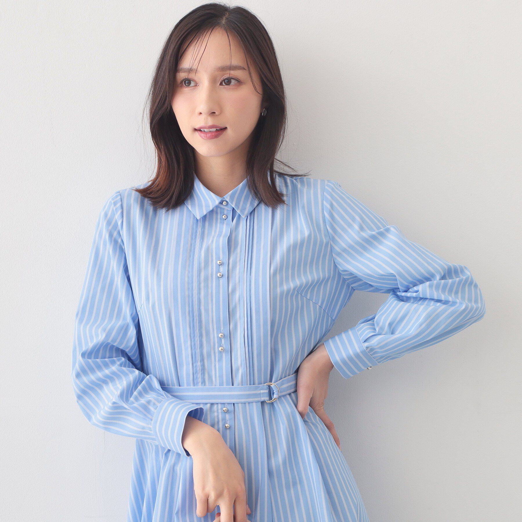 index「ベルト付きタックシャツワンピース【洗濯機OK・イージーアイロン】」|ワンピース|