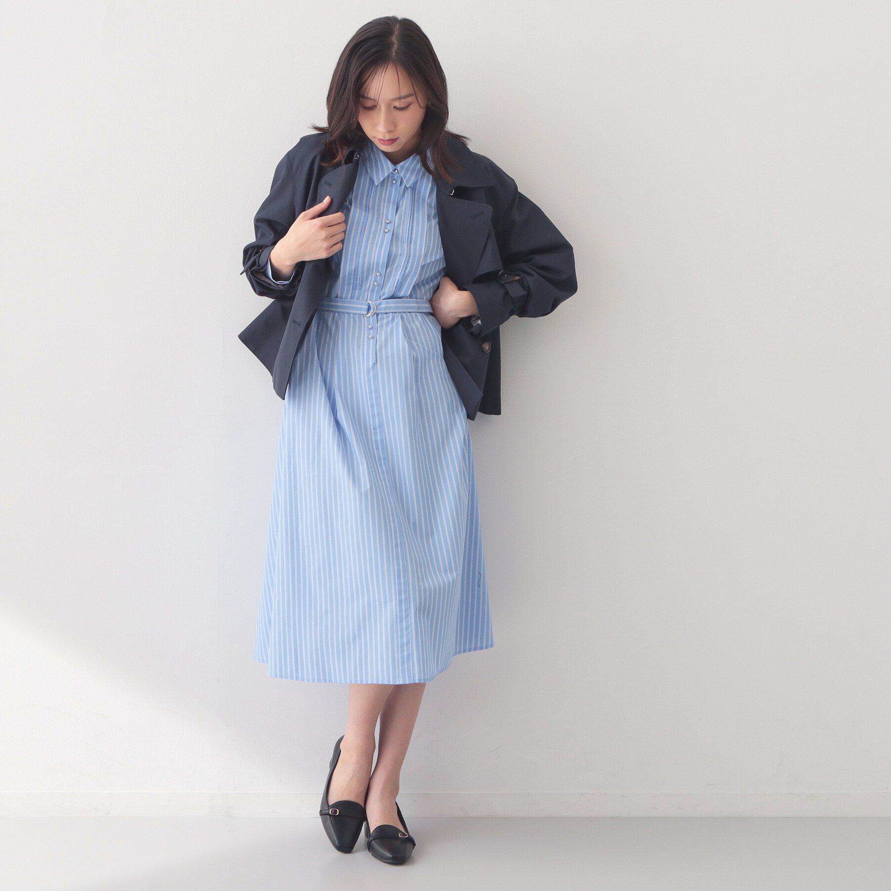 index「ベルト付きタックシャツワンピース【洗濯機OK・イージーアイロン】」|ワンピース|