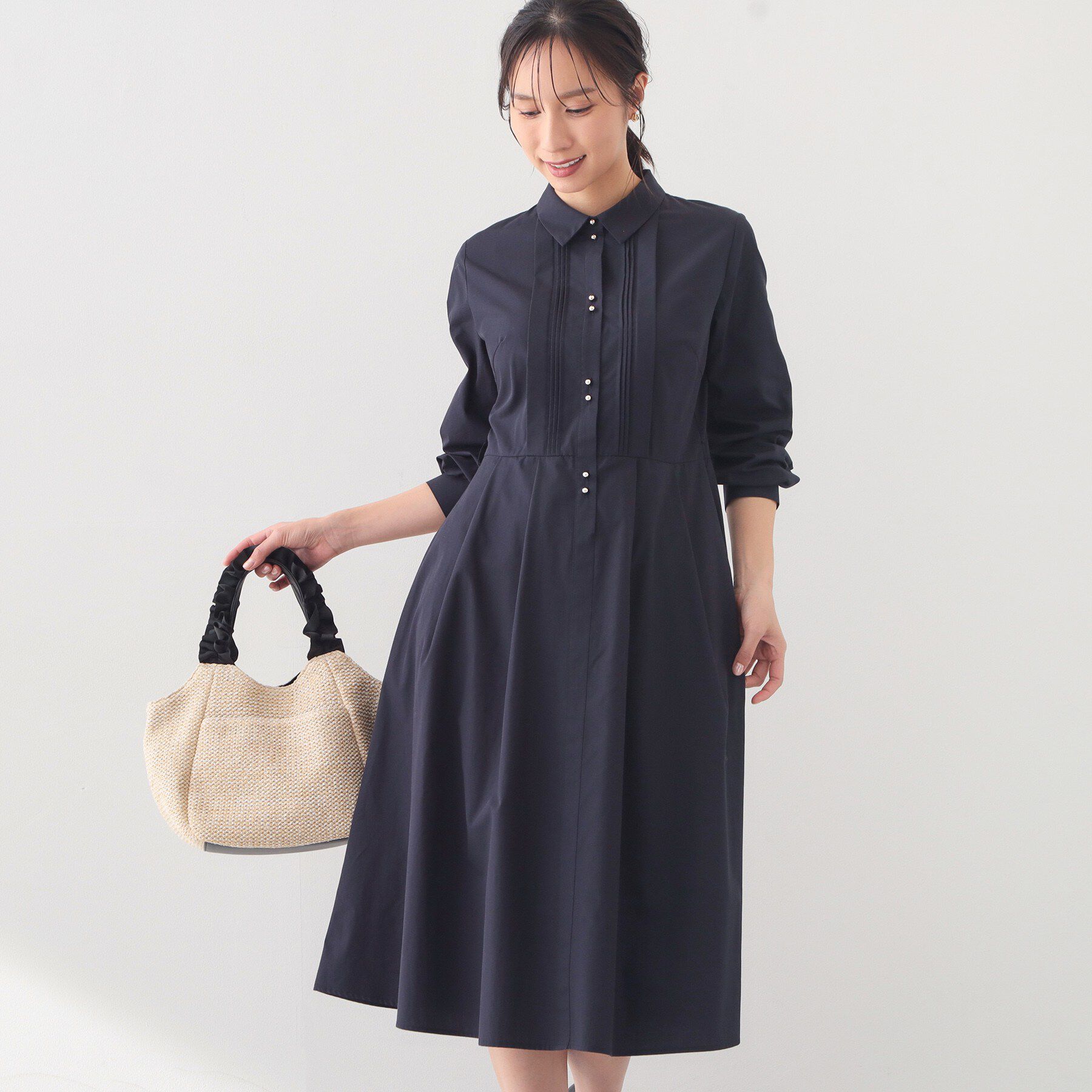 index「ベルト付きタックシャツワンピース【洗濯機OK・イージーアイロン】」|ワンピース|