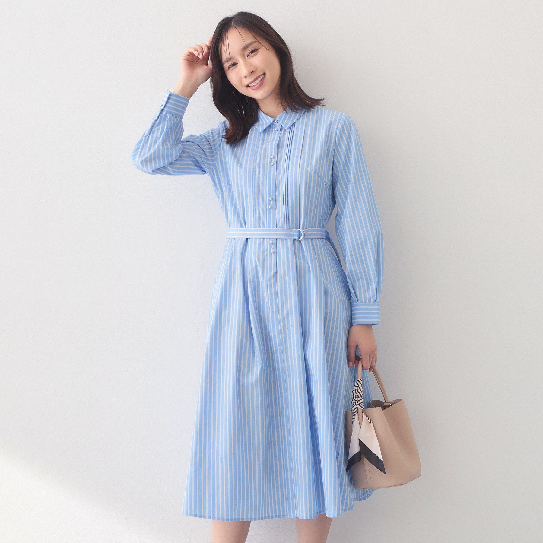 index「ベルト付きタックシャツワンピース【洗濯機OK・イージーアイロン】」|ワンピース|サックスブルー(39