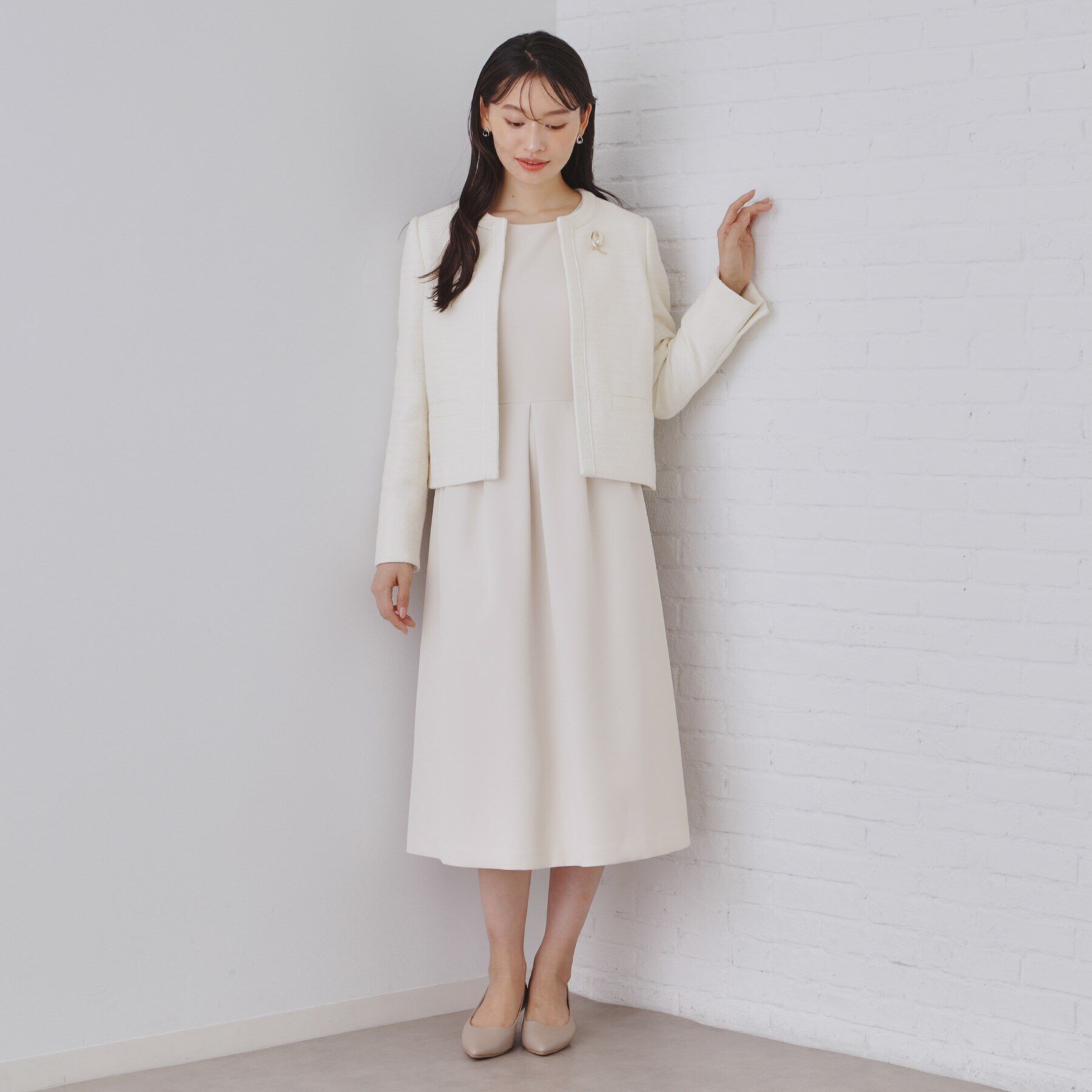 OPAQUE.CLIP「《通勤・セレモニー対応》コットンツイードジャケット」|ノーカラージャケット|