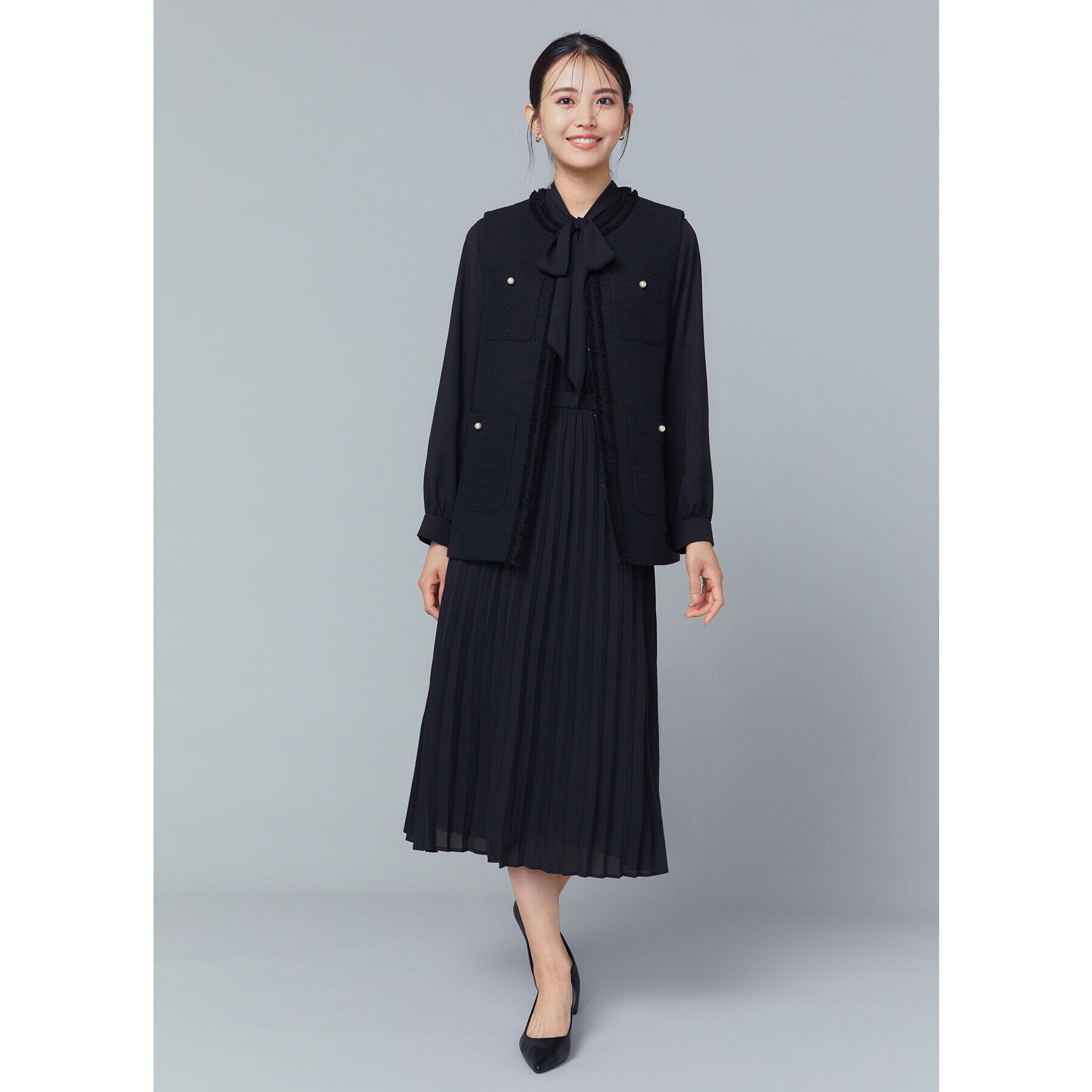 OPAQUE.CLIP「《通勤・セレモニー対応》ジョーゼットプリーツワンピース【洗える】」|ワンピース|