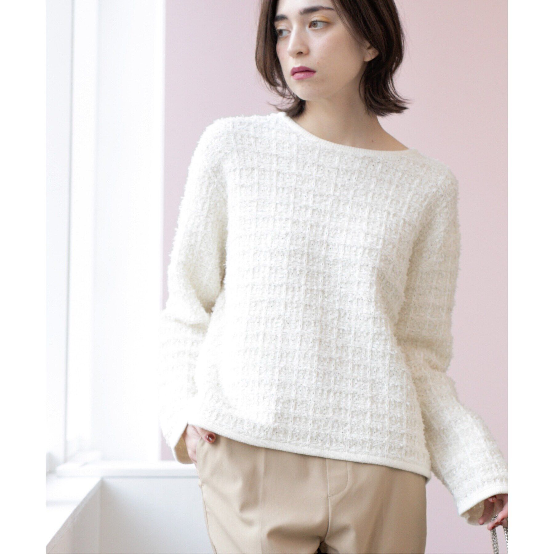 OPAQUE.CLIP「ツイードライクニット【洗濯機洗い可】」|ニット・セーター|オフホワイト(403
