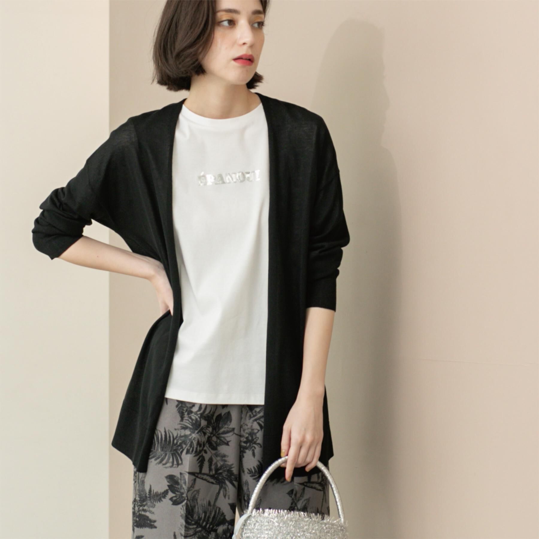 OPAQUE.CLIP「ミドル丈ニットカーディガン【抗ピル/洗濯機洗い可/接触冷感】」|カーディガン|ブラック(019)