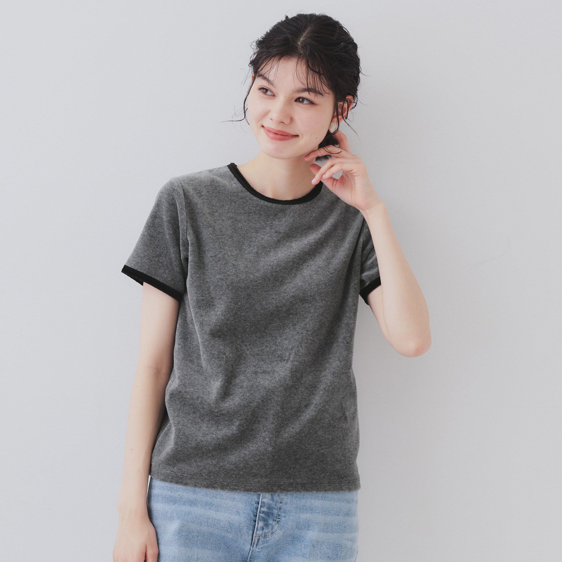 OPAQUE.CLIP「ベロアTシャツ【洗濯機洗い可】」|Tシャツ・カットソー|