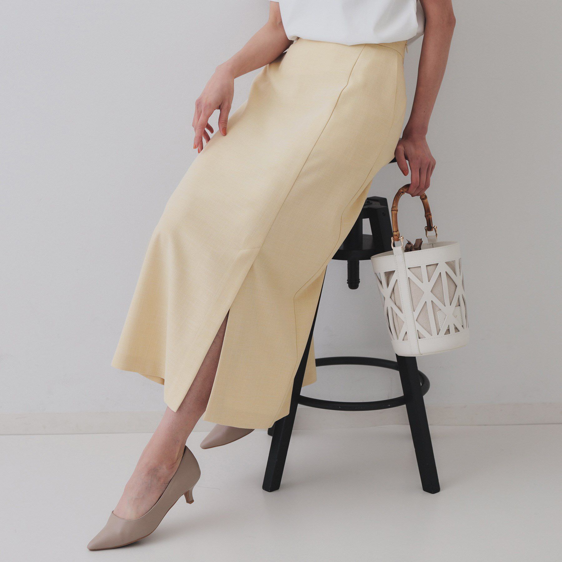 OPAQUE.CLIP「メランジナローフレアスカート／セットアップ対応可【洗濯機洗い可】」|スカート|ライトベージュ(05