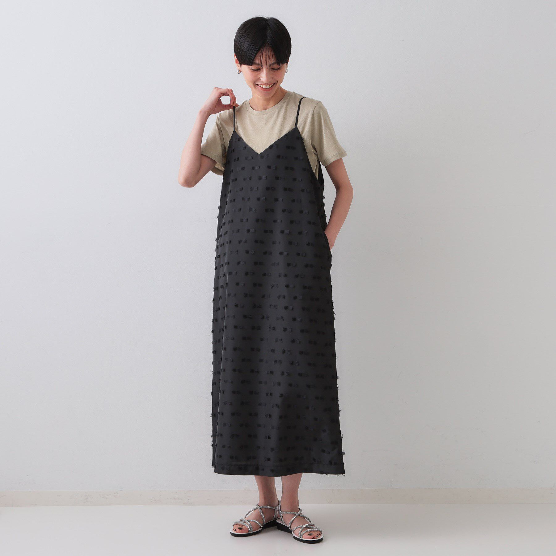 OPAQUE.CLIP「リボンジャカードキャミワンピース【洗濯機洗い可】」|ワンピース|