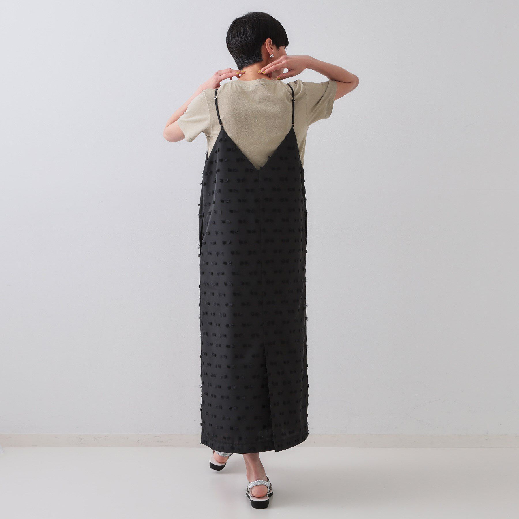 OPAQUE.CLIP「リボンジャカードキャミワンピース【洗濯機洗い可】」|ワンピース|