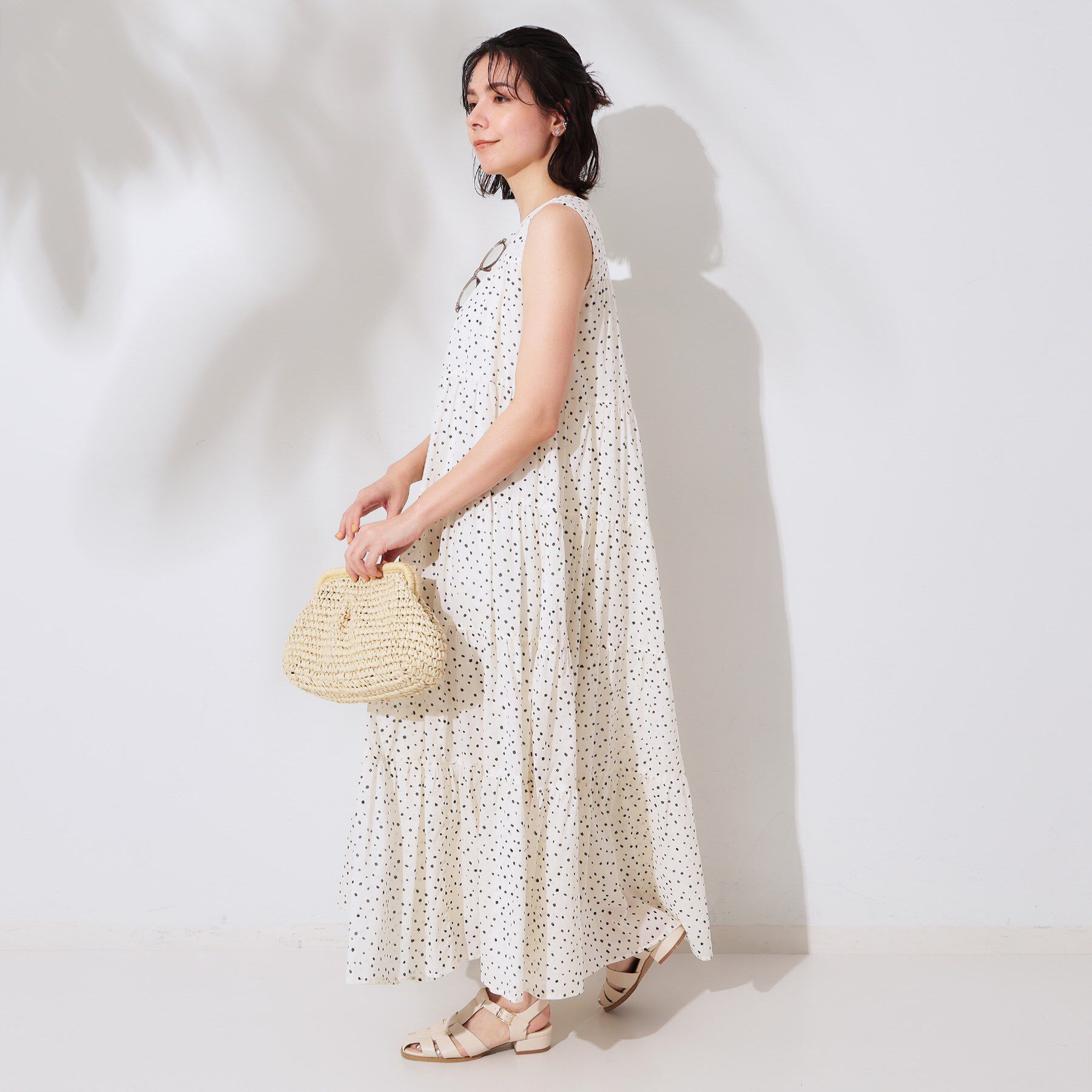 OPAQUE.CLIP「《Can Cam掲載》ティアードマキシドレス/オーガニックコットン混【洗濯機洗い可】」|ワンピース|