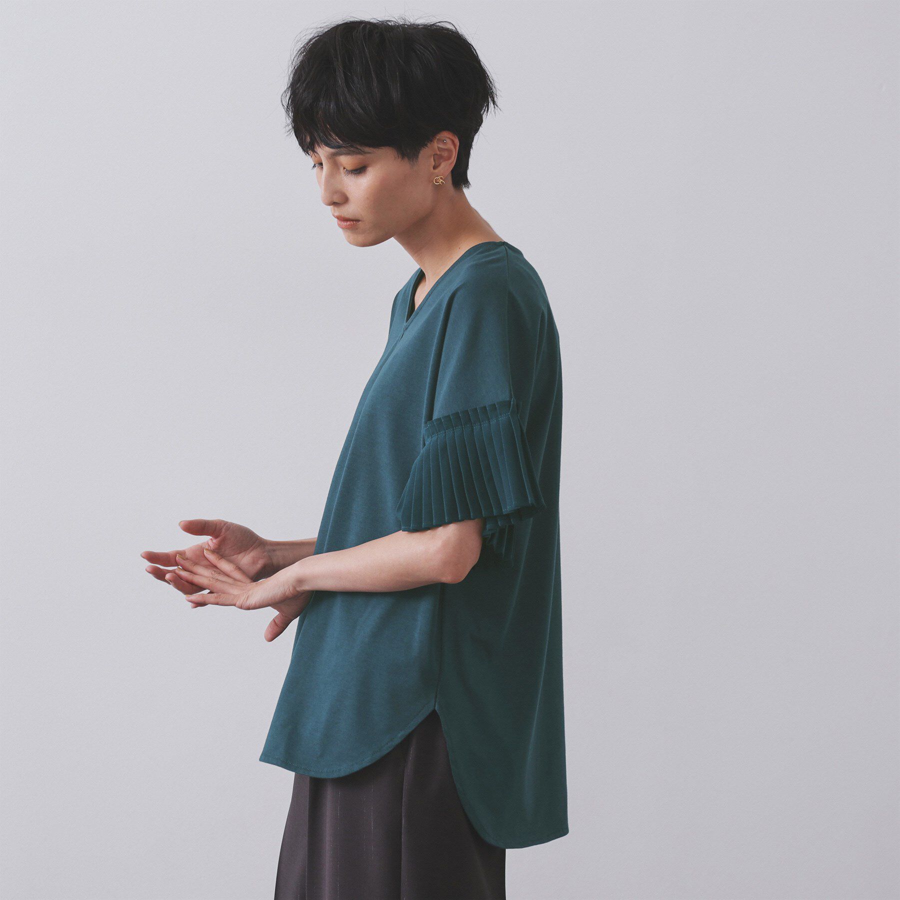 OPAQUE.CLIP「プリーツスリーブドッキングトップス【洗濯機洗い可】」|Tシャツ・カットソー|