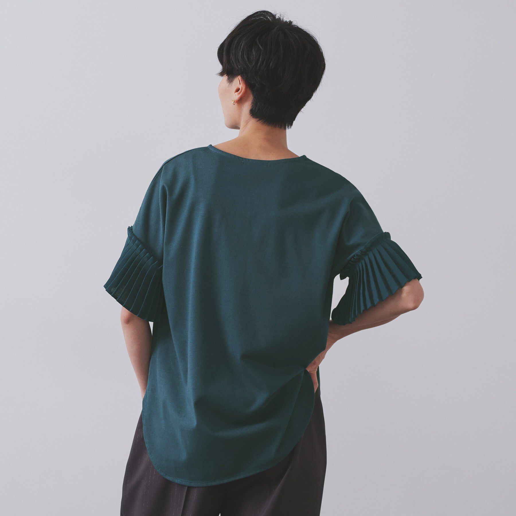 OPAQUE.CLIP「プリーツスリーブドッキングトップス【洗濯機洗い可】」|Tシャツ・カットソー|