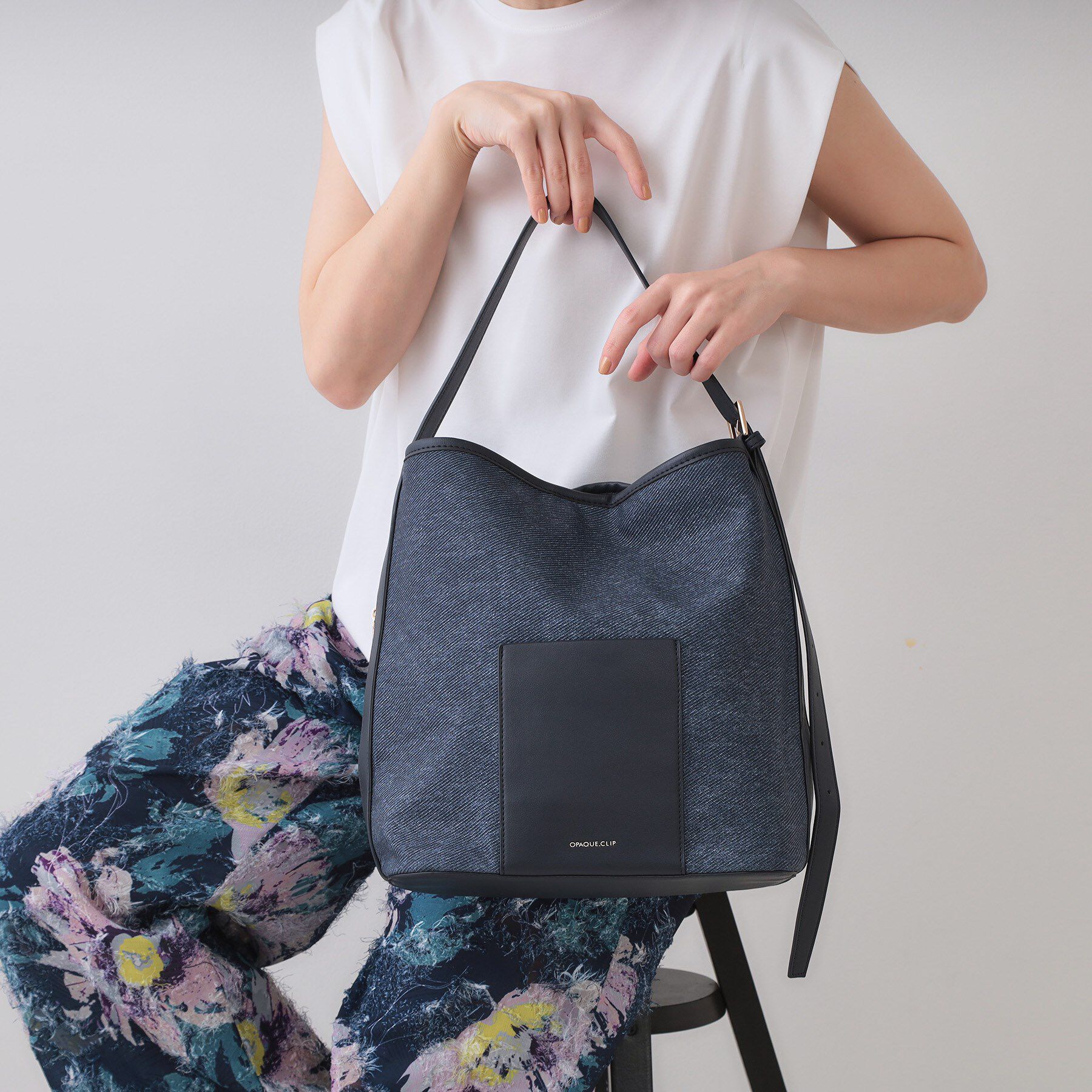 OPAQUE.CLIP「キャンバス調合皮ワンハンドルショルダーバッグ」|ショルダー・メッセンジャー|ネイビー(094)