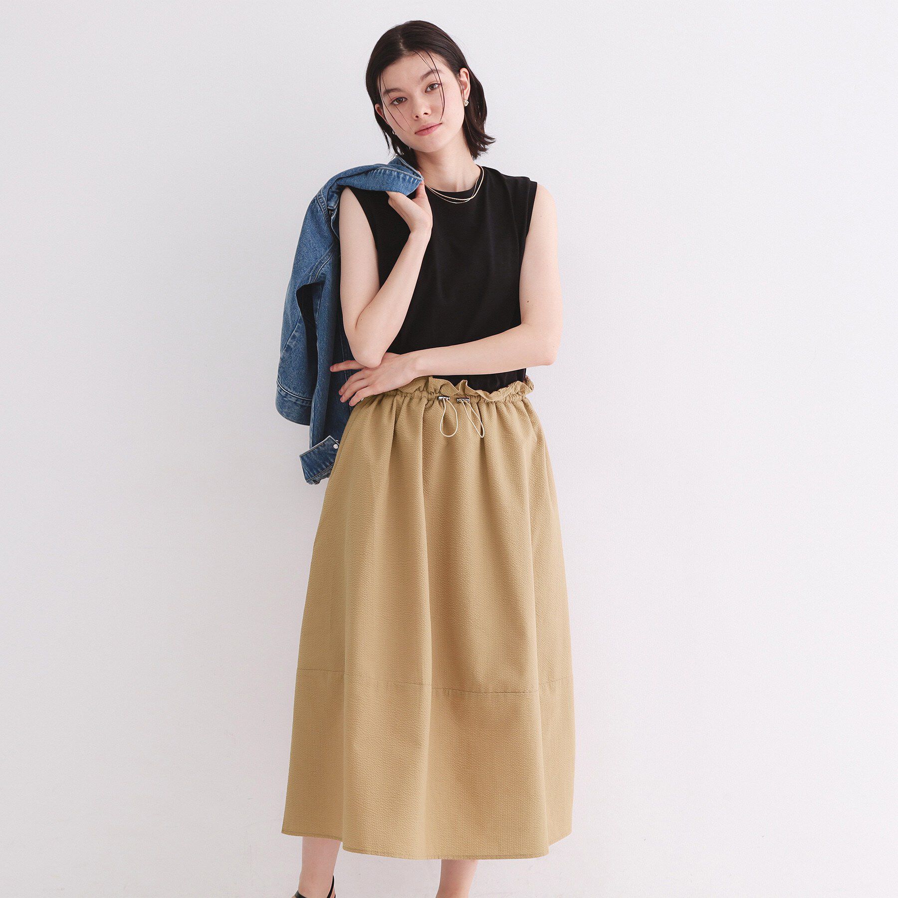 OPAQUE.CLIP「配色サッカードッキングワンピース【洗濯機洗い可】」|ワンピース|ベージュ(552)