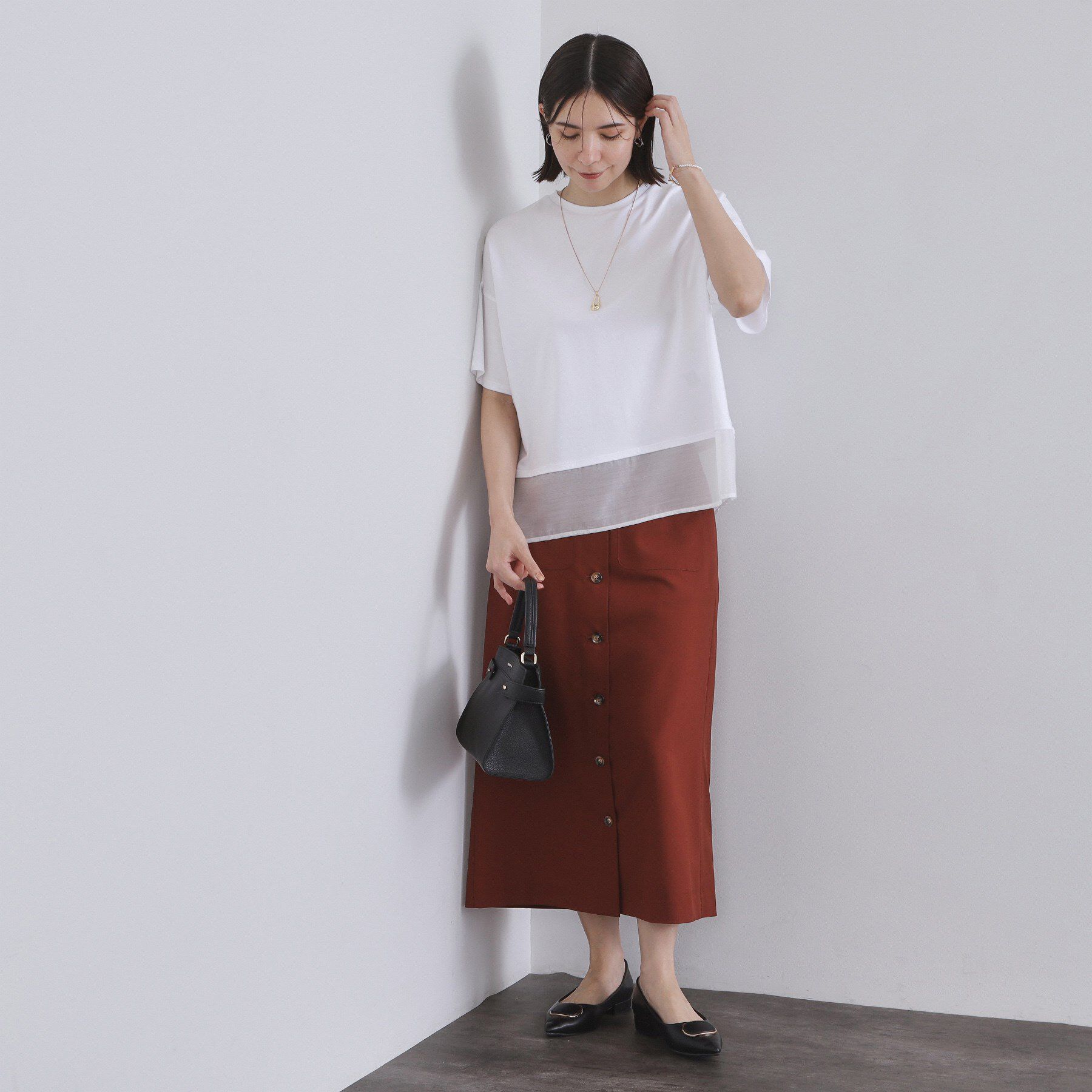 OPAQUE.CLIP「裾シアードッキングボクシーTシャツ【洗濯機洗い可】」|Tシャツ・カットソー|