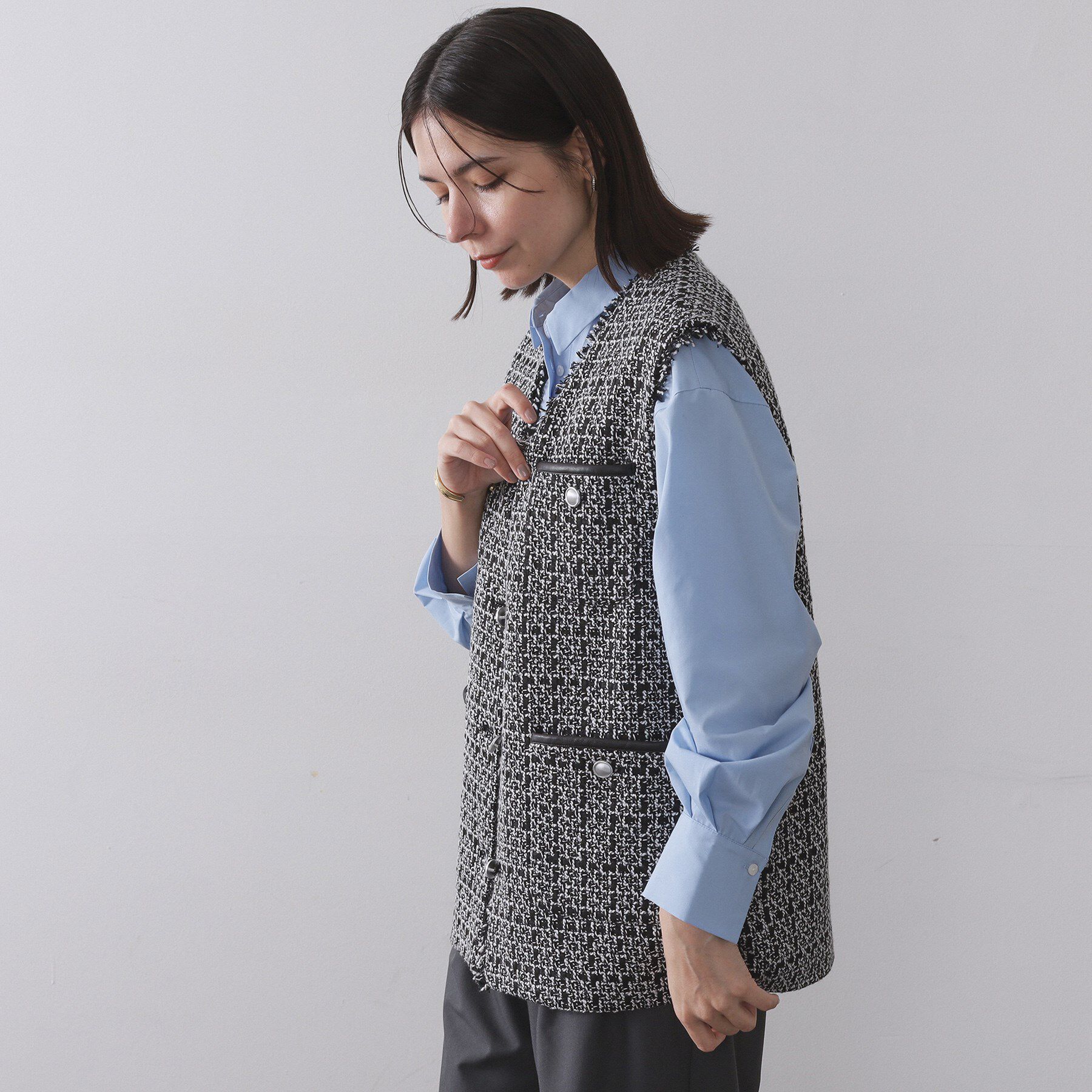 OPAQUE.CLIP「ツイードVネックベスト【洗濯機OK】」|ベスト・ジレ|