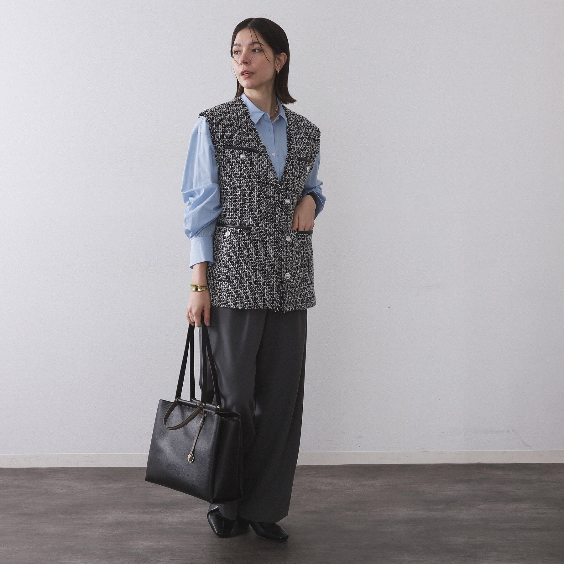 OPAQUE.CLIP「ツイードVネックベスト【洗濯機OK】」|ベスト・ジレ|