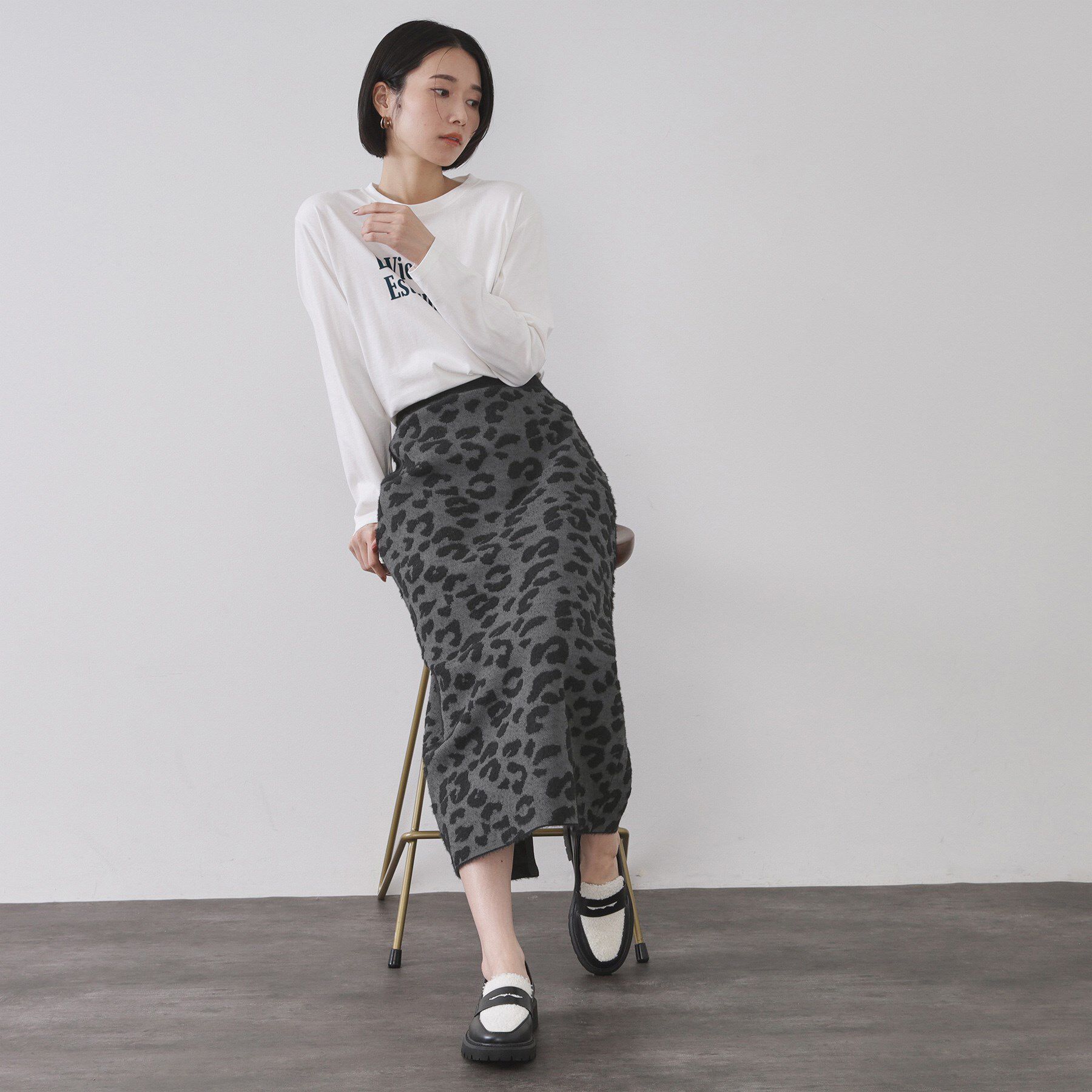 OPAQUE.CLIP「レオパードジャカードニットスカート【洗濯機OK】」|スカート|