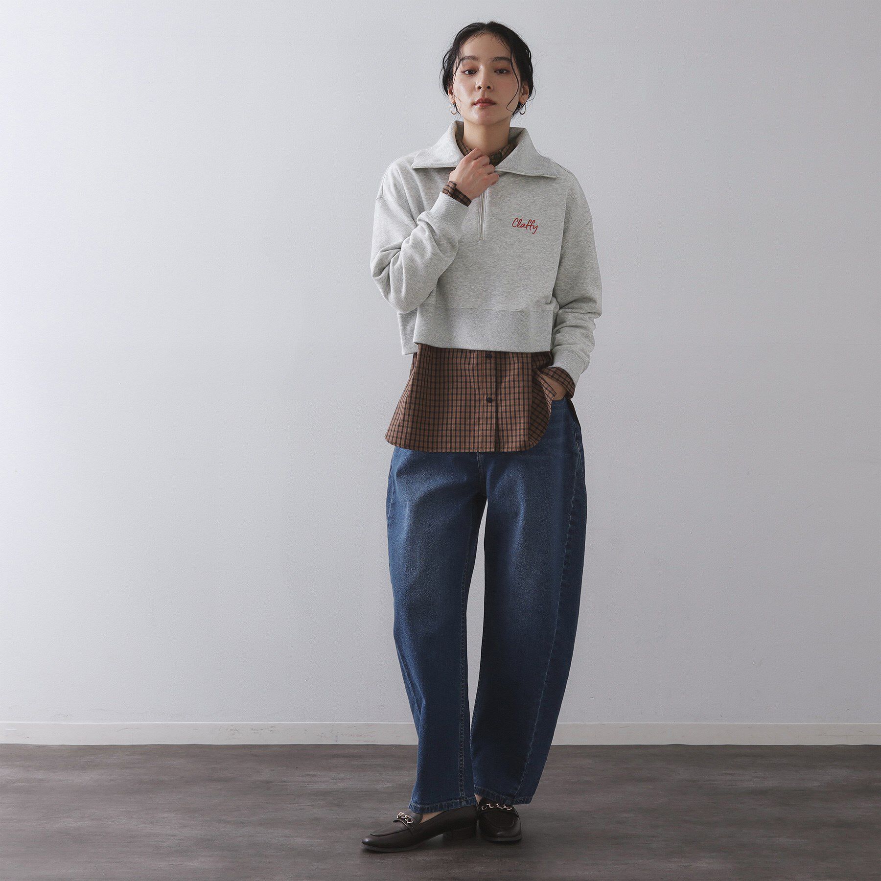 OPAQUE.CLIP「ロゴ刺繍ハーフジップトップス【洗濯機OK】」|Tシャツ・カットソー|