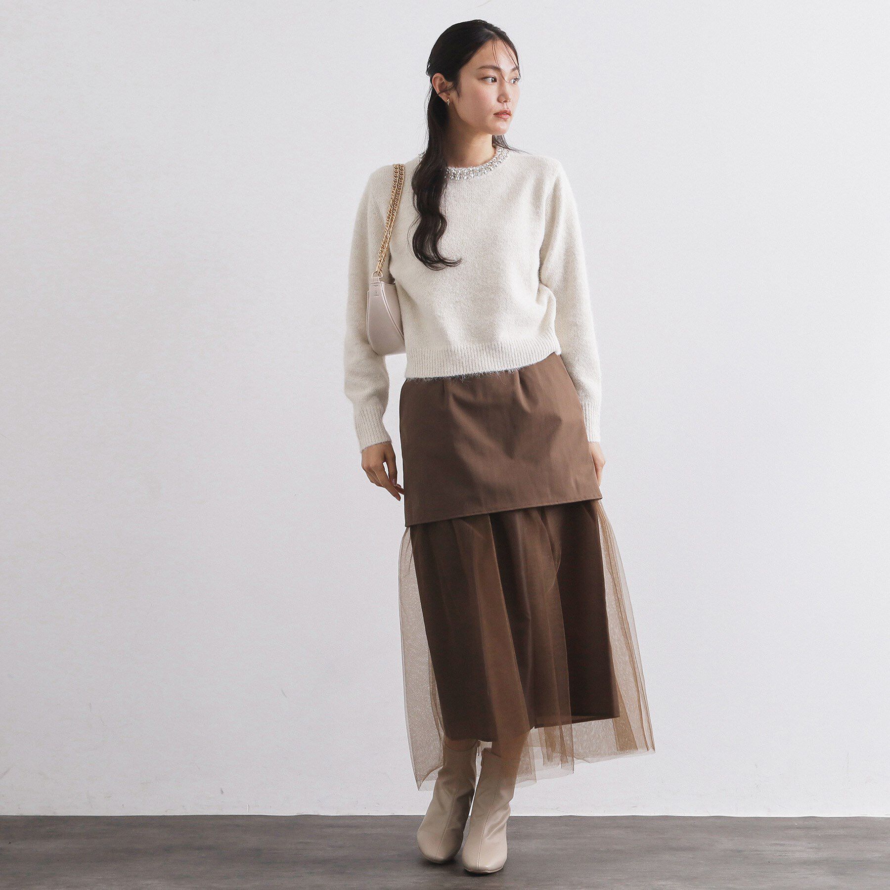 OPAQUE.CLIP「ビジューネックミドルゲージニット【洗濯機OK】」|ニット・セーター|