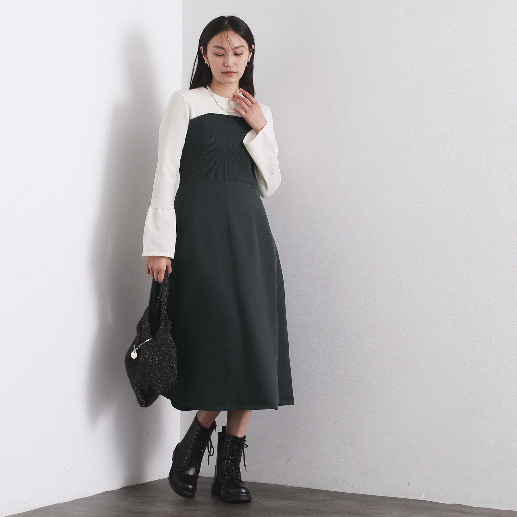 OPAQUE.CLIP「配色ビスチェニットワンピース【洗濯機OK】」|ワンピース|