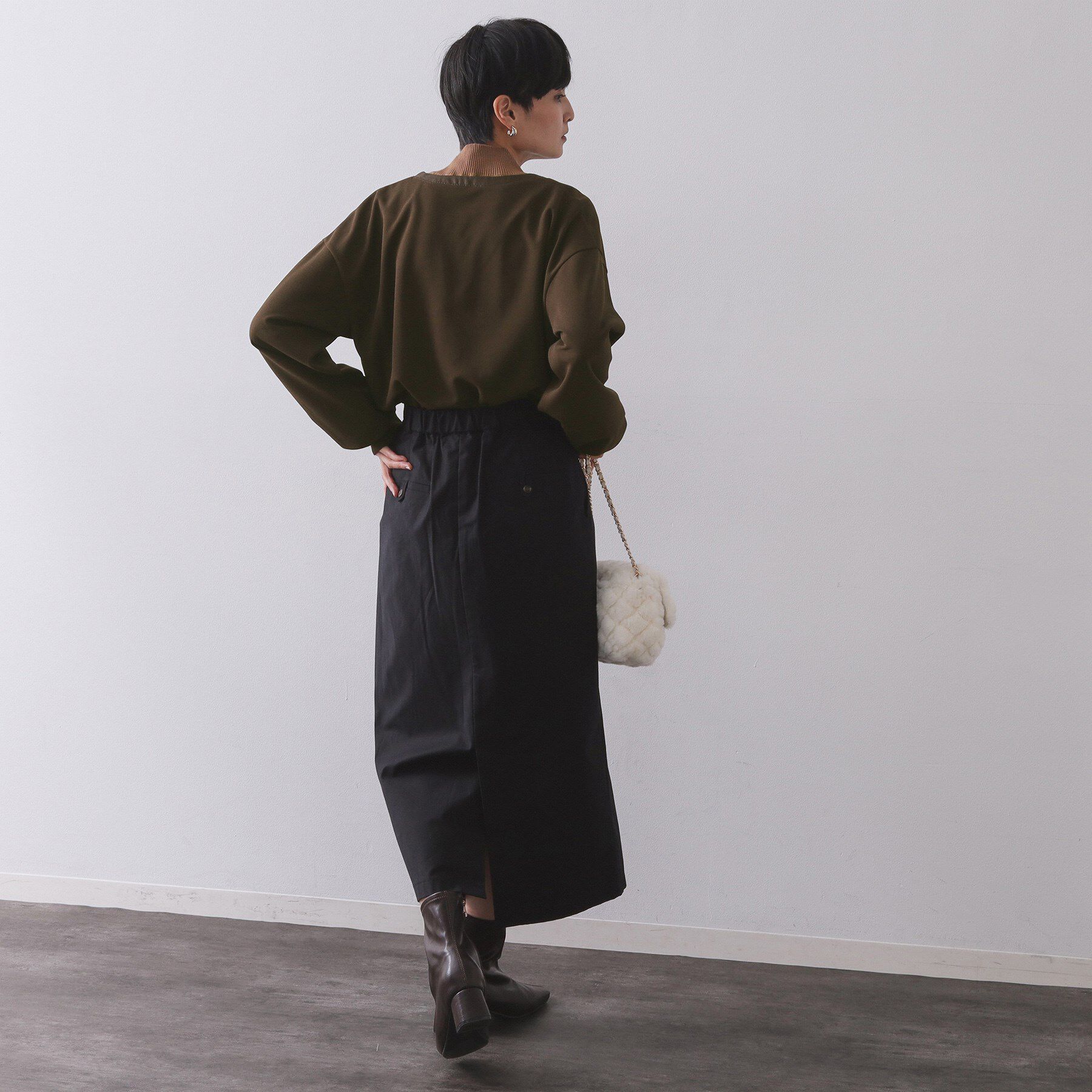 OPAQUE.CLIP「サテン使いヘンリーネックトップス【洗濯機OK】」|Tシャツ・カットソー|