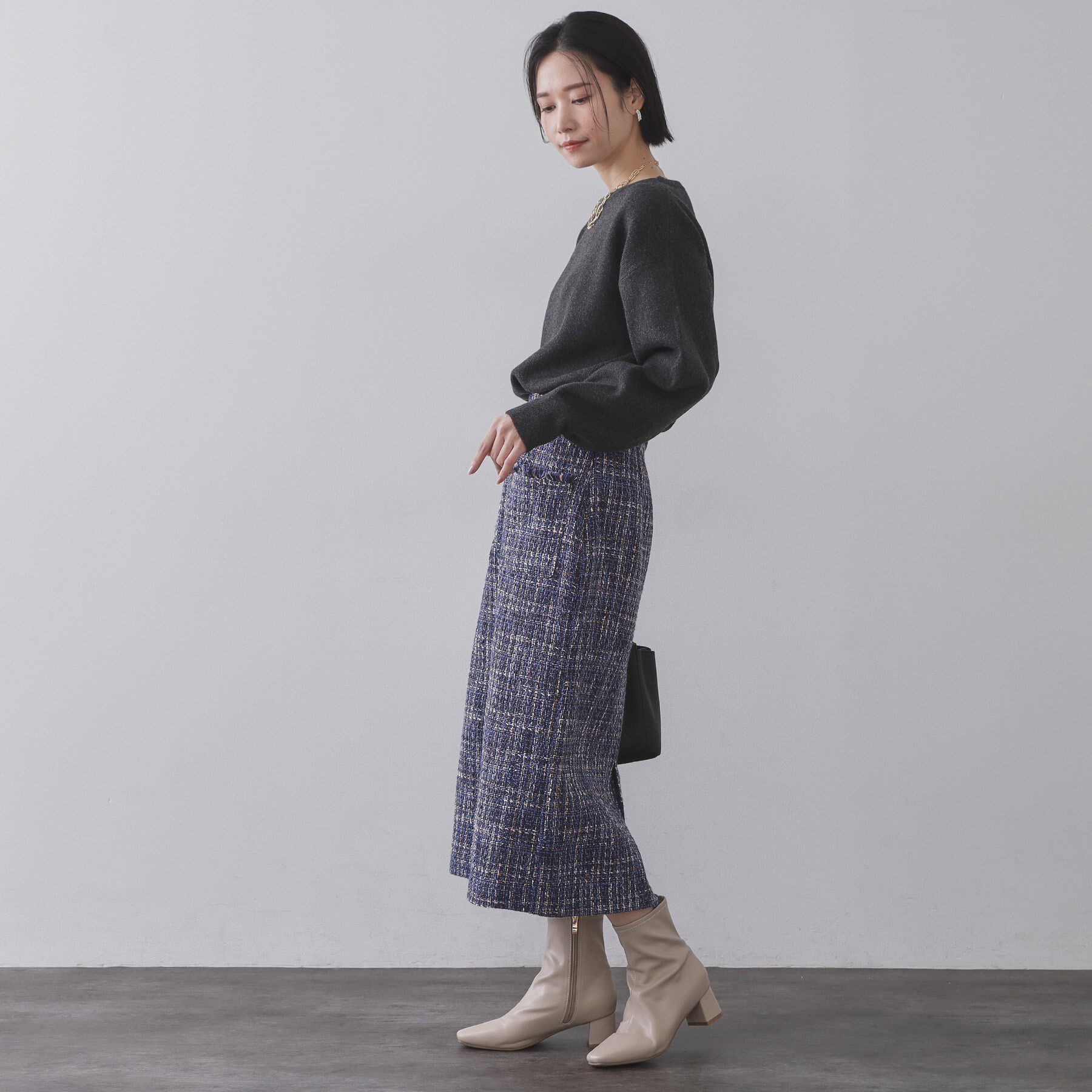 OPAQUE.CLIP「ファンシーツイードナロースカート【洗濯機OK】」|スカート|