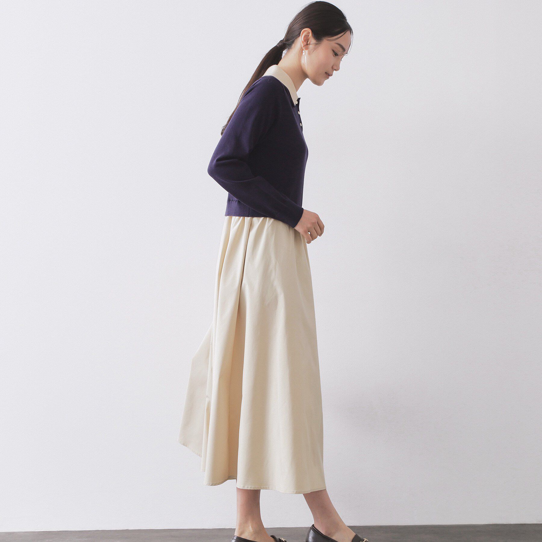 OPAQUE.CLIP「ダブルポロ衿ニットドッキングワンピース【洗濯機OK】」|ワンピース|