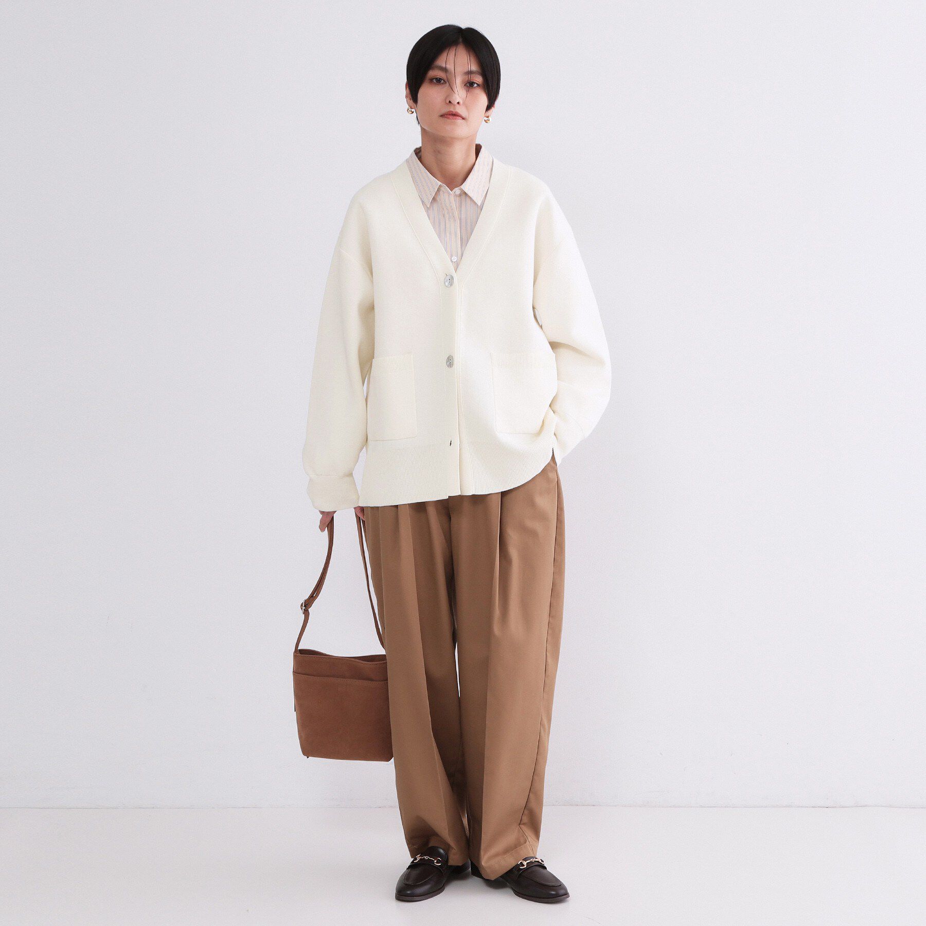 OPAQUE.CLIP「Vネックミドルニットカーディガン【洗濯機OK】」|カーディガン|