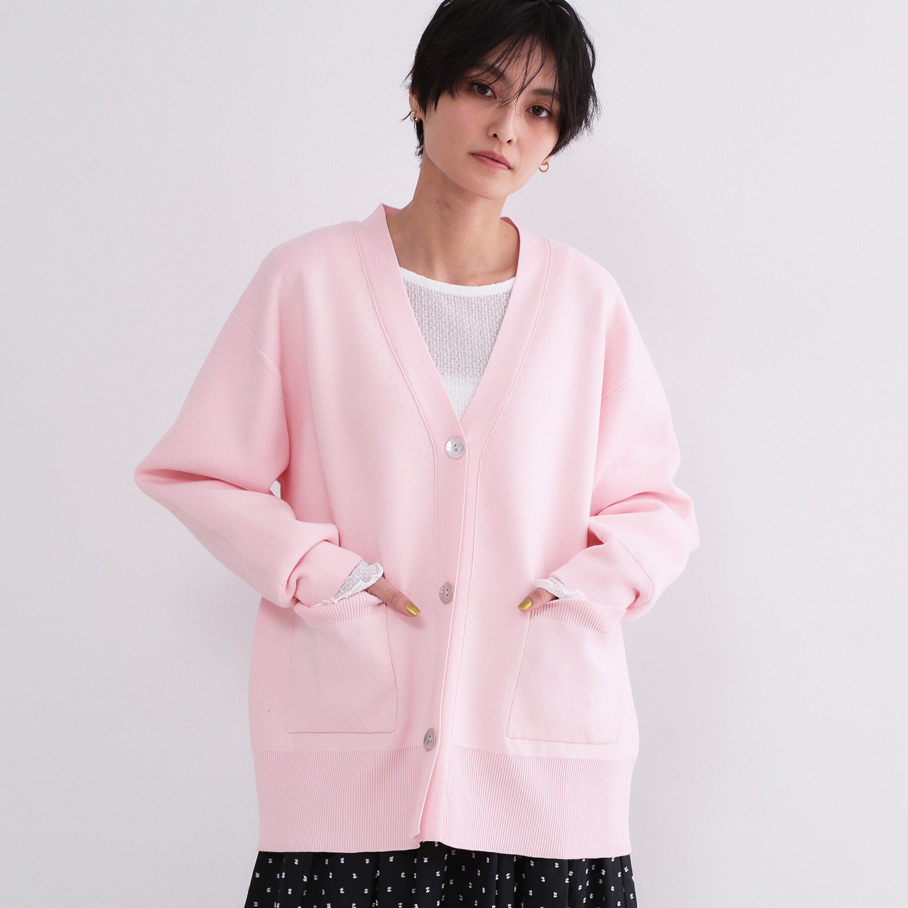 OPAQUE.CLIP「Vネックミドルニットカーディガン【洗濯機OK】」|カーディガン|