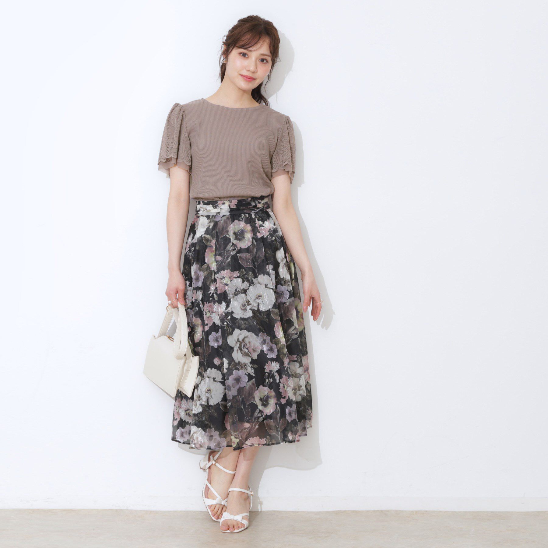 Couture broach「【二の腕カバー・通勤】レース袖テレコトップス」|Tシャツ・カットソー|