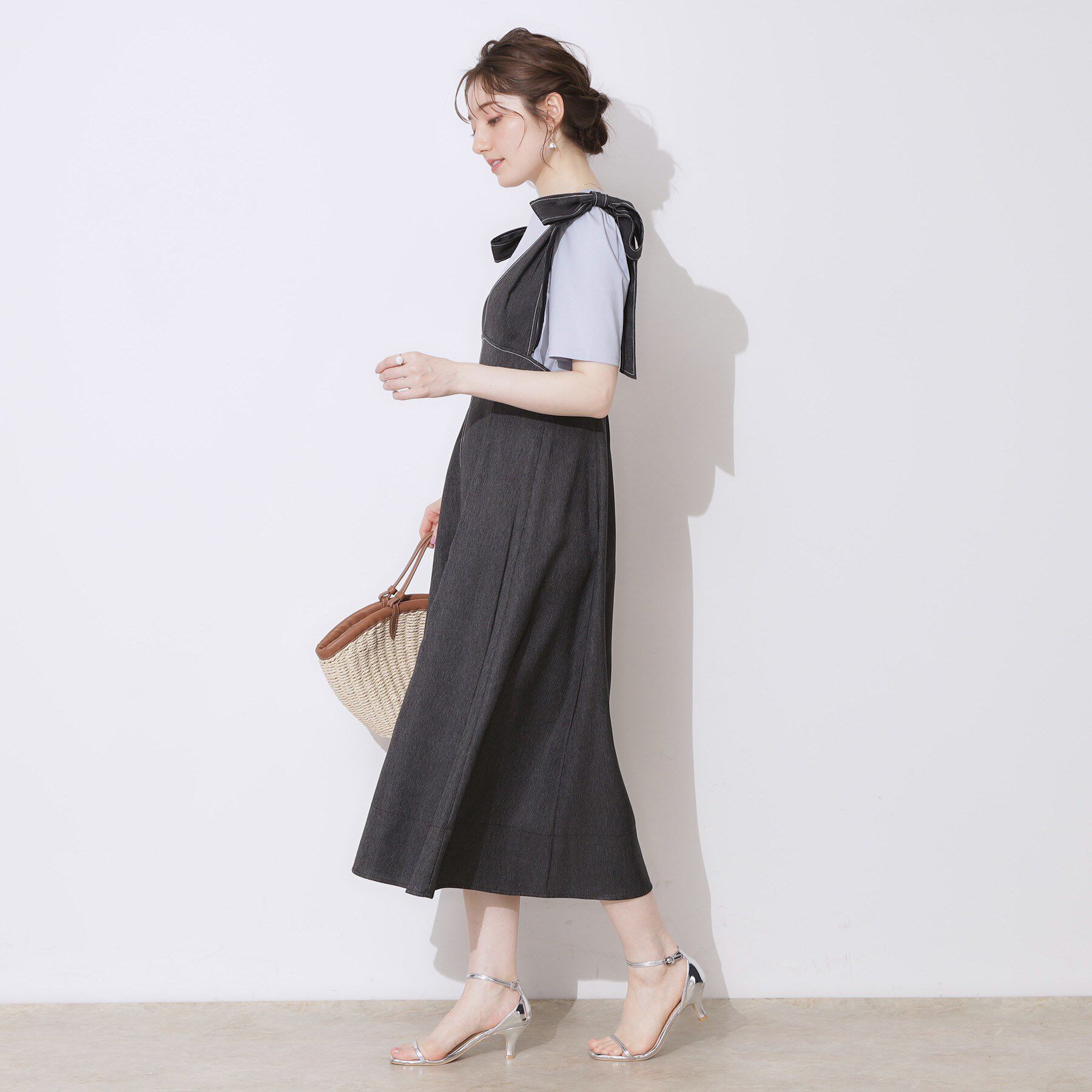 Couture broach「デニムライク肩リボンワンピース」|ワンピース|