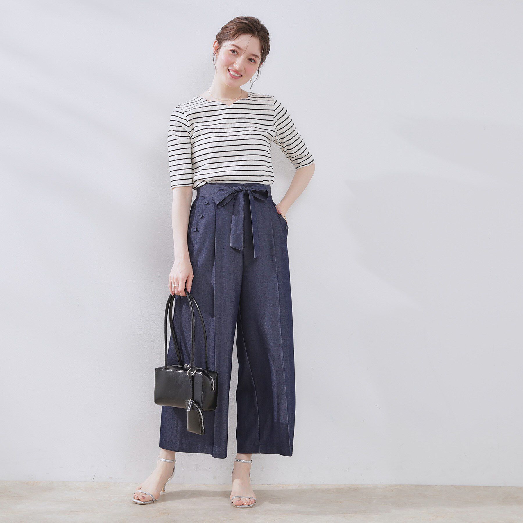 Couture broach「【マシンウォッシャブル・アンチピリング・二の腕カバー】ハートネックテレコ5分袖プルオーバー」|Tシャツ・カットソー|