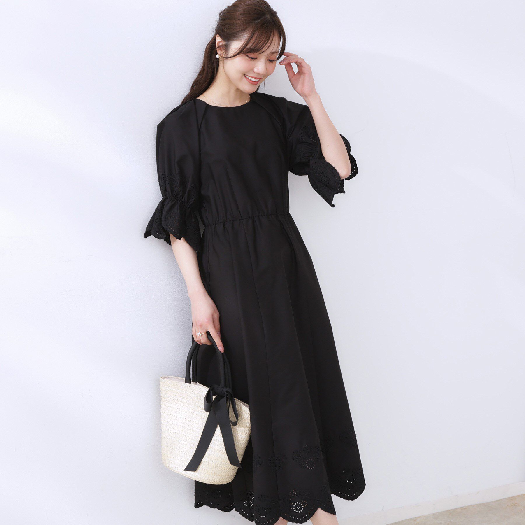 Couture broach「【きれいめ・二の腕カバー】エシカルコットン エンブロドルマンワンピース」|ワンピース|