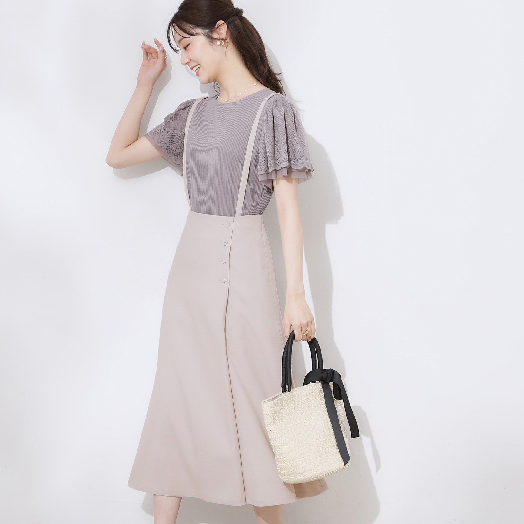 Couture broach「【2WAY・通勤・きれいめ】リネンライク サス付きスカート」|ジャンパースカート|