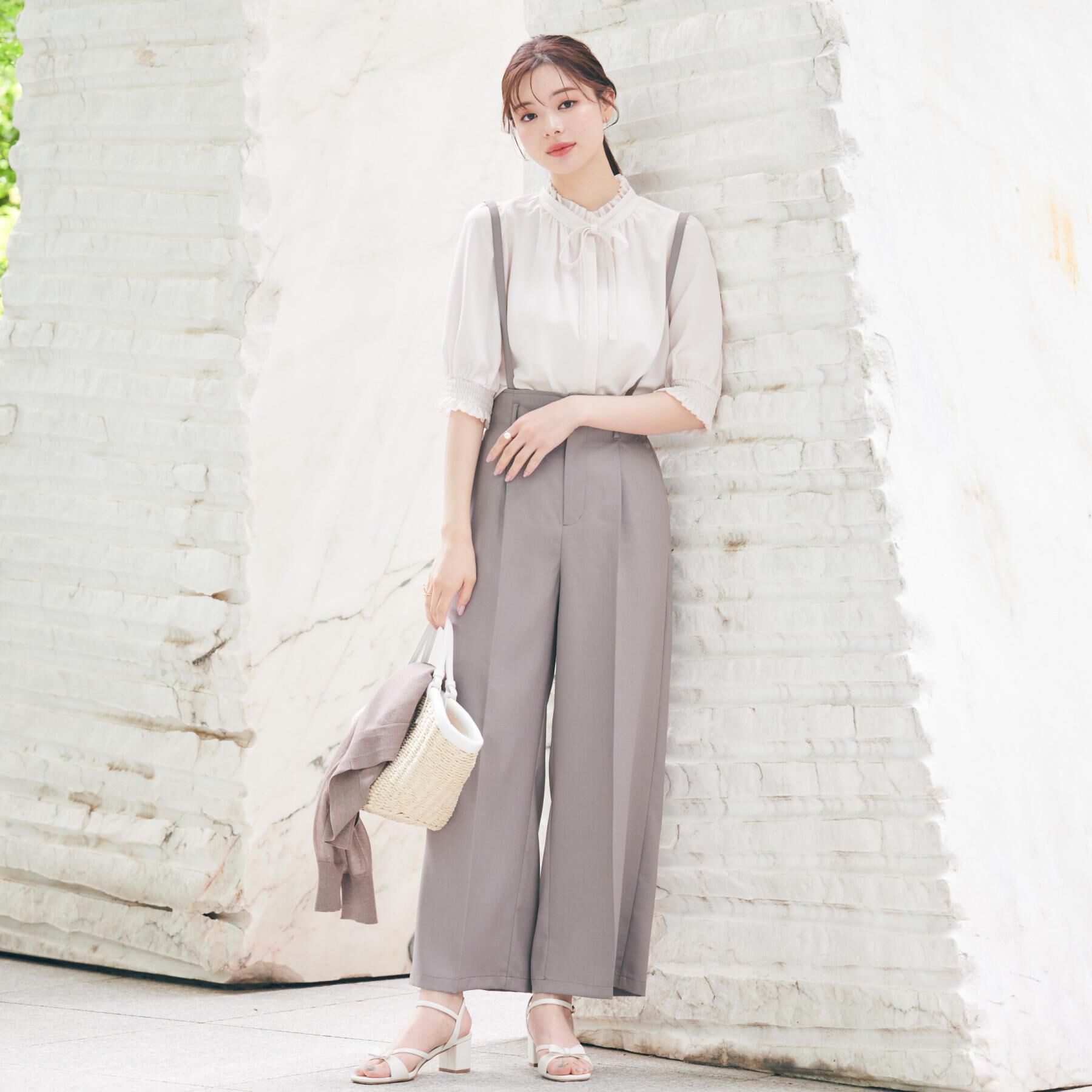 Couture broach「【美脚効果・通勤】リネンライク サス付きパンツ」|その他|