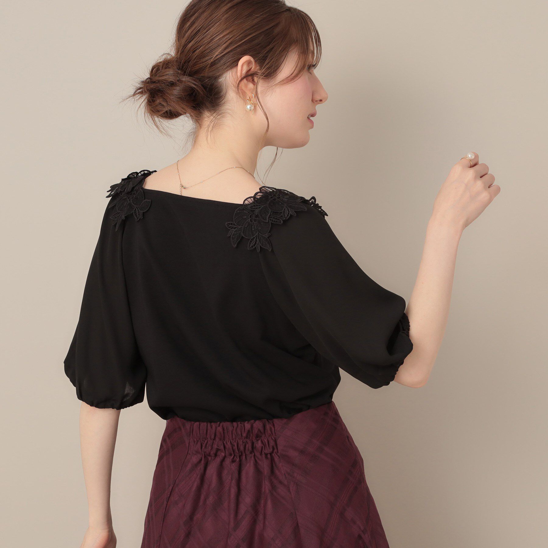 Couture broach「【マシンウォッシャブル・UVケア・接触冷感】ラグランレースドッキングカットソー」|Tシャツ・カットソー|