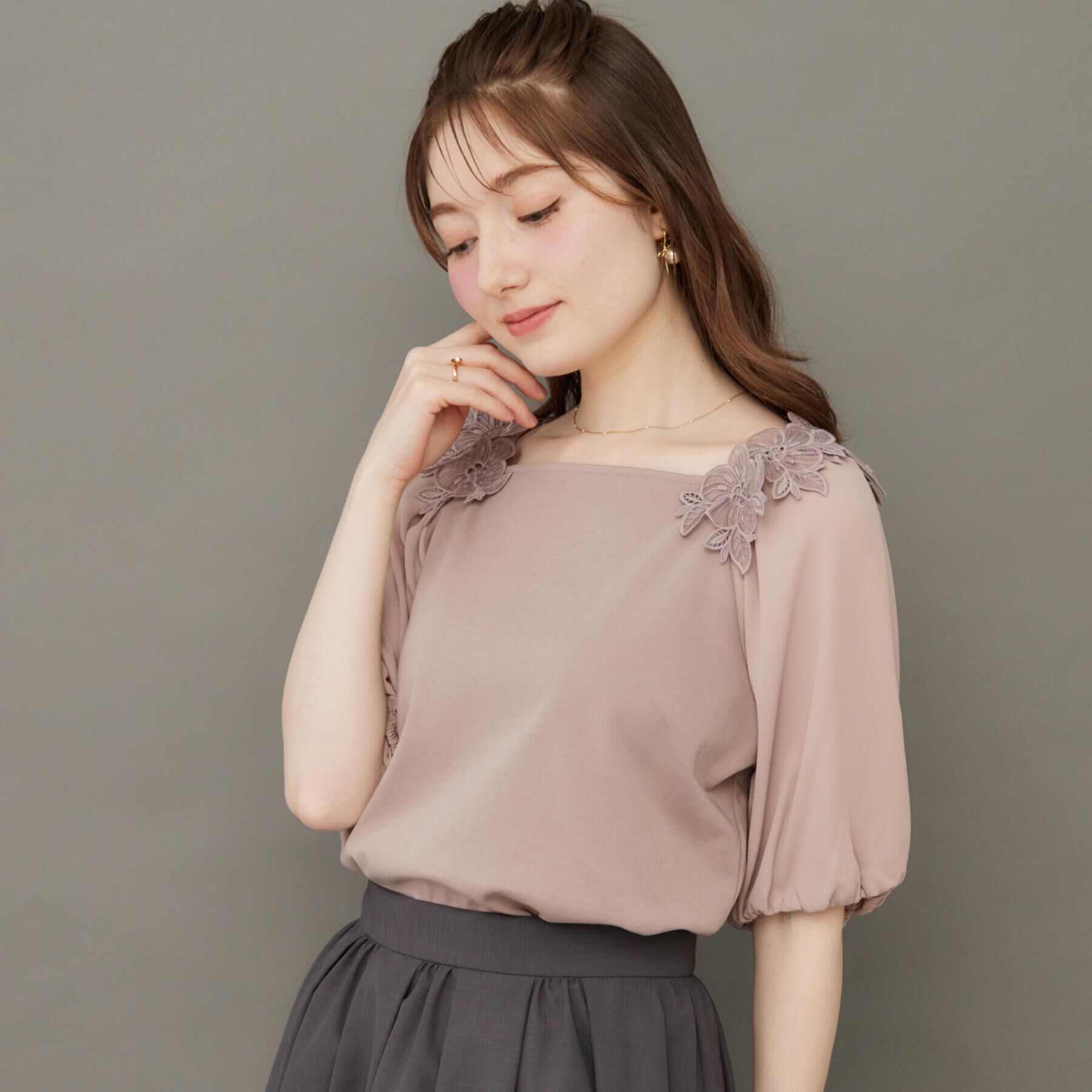 Couture broach「【マシンウォッシャブル・UVケア・接触冷感】ラグランレースドッキングカットソー」|Tシャツ・カットソー|