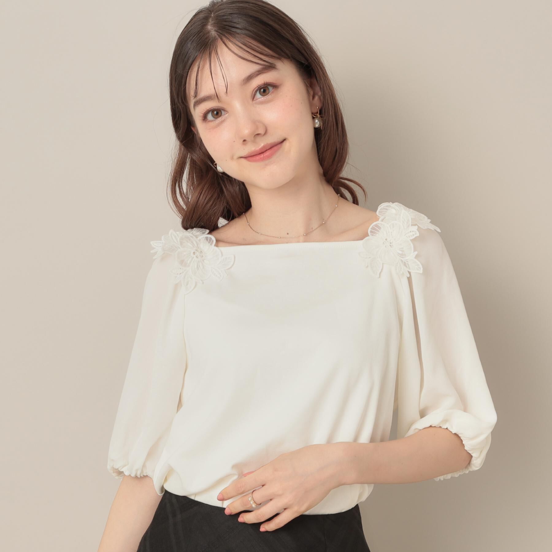 Couture broach「【マシンウォッシャブル・UVケア・接触冷感】ラグランレースドッキングカットソー」|Tシャツ・カットソー|