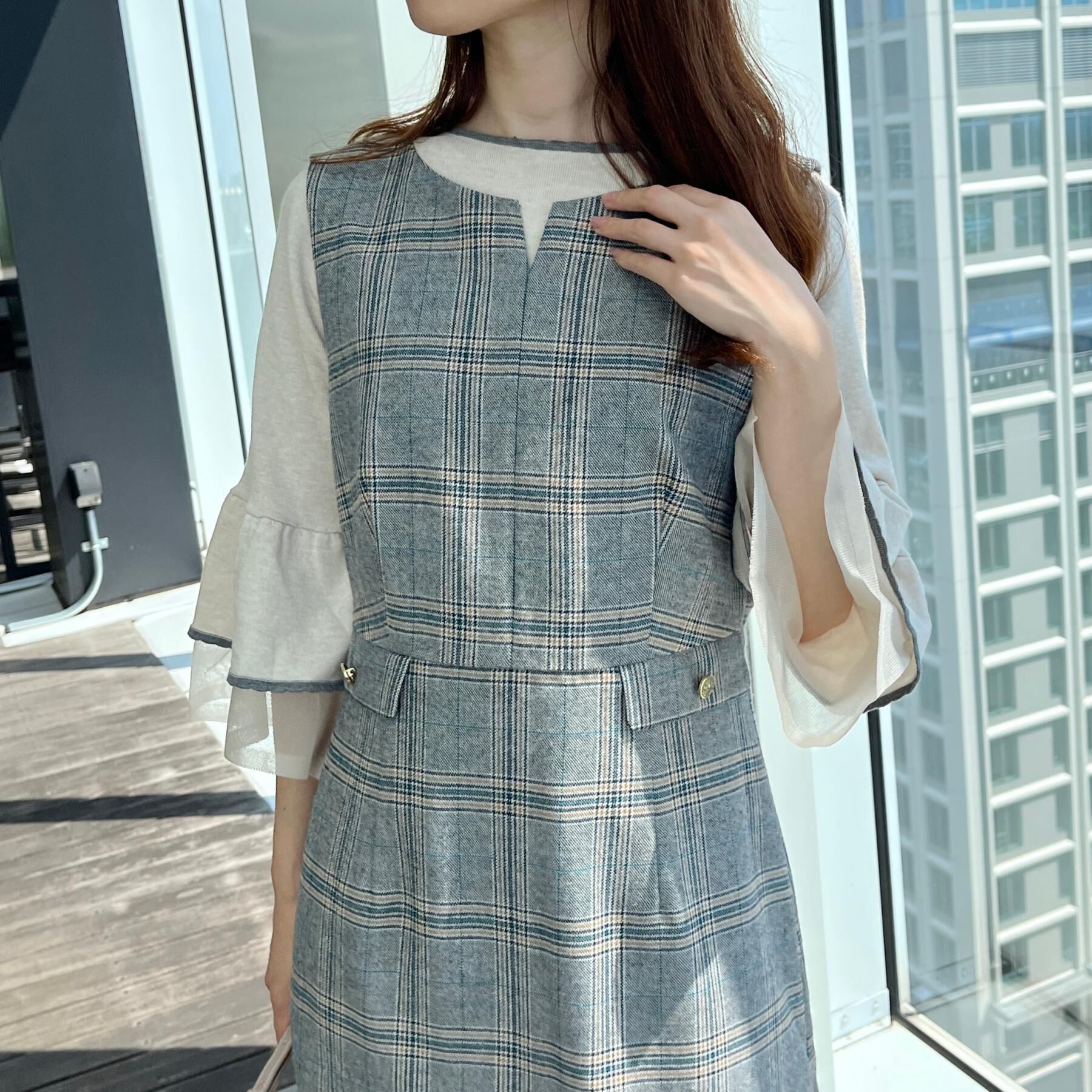 Couture broach「【美シルエット・大人可愛い・通勤】TRチェックジャンスカ」|ワンピース|