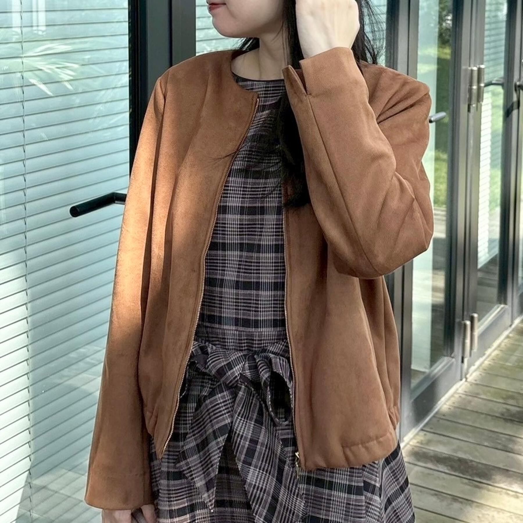 Couture broach「【通勤・大人上品】スエード調ダンボール ノーカラージャケット」|ブルゾン・スタジャン|