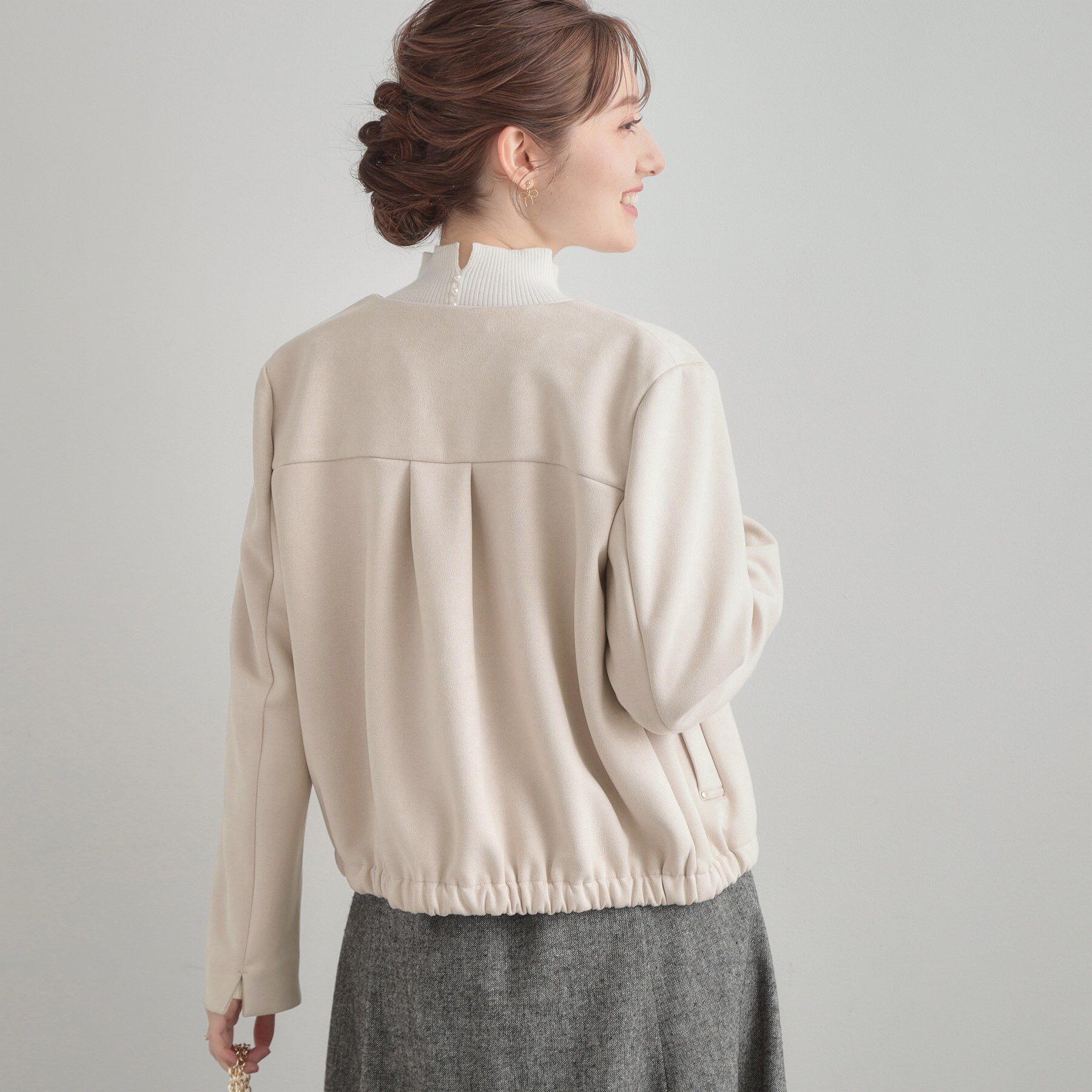 Couture broach「【通勤・大人上品】スエード調ダンボール ノーカラージャケット」|ブルゾン・スタジャン|