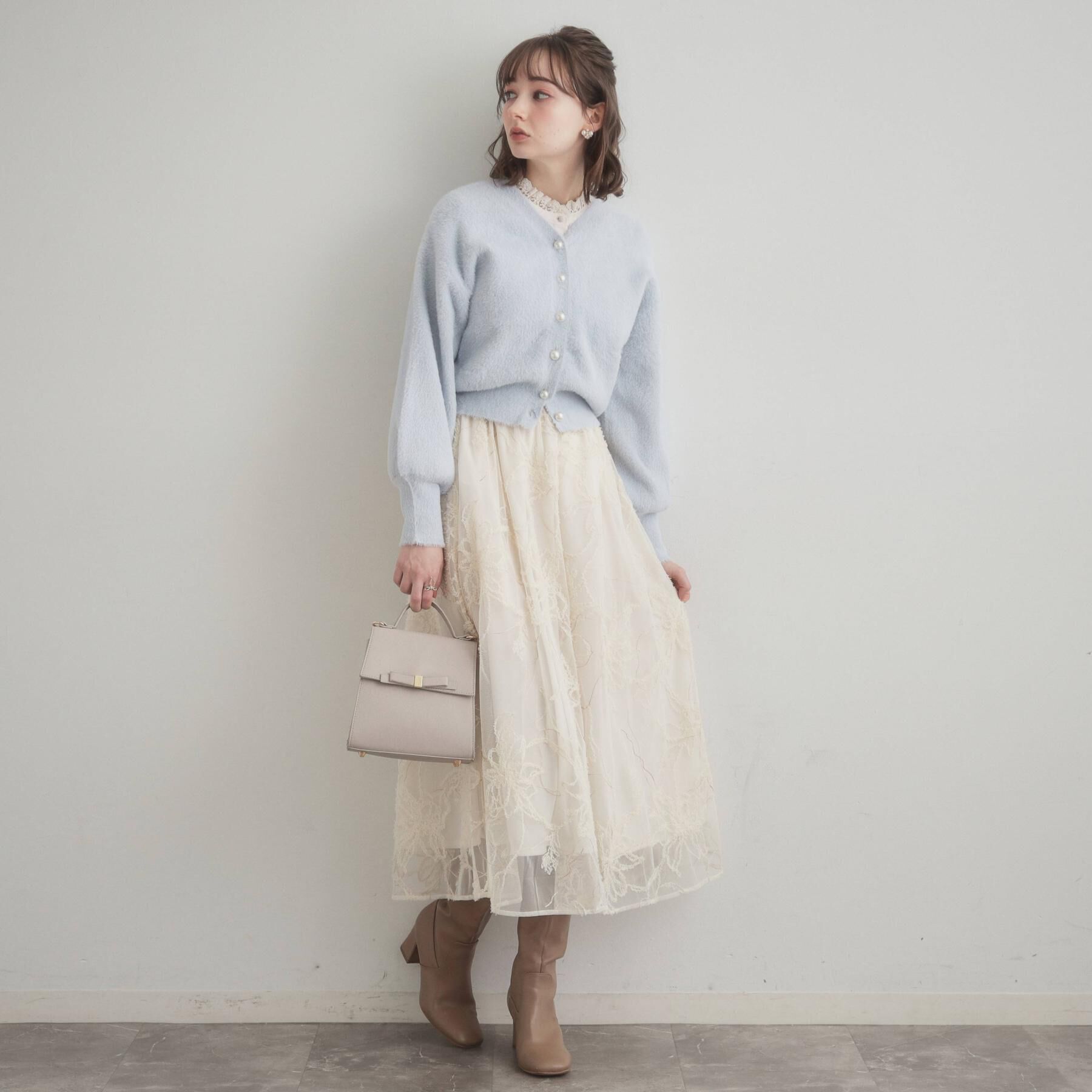 Couture broach「【ハレの日・通勤】ラメ刺繍ブークレチュールスカート」|スカート|