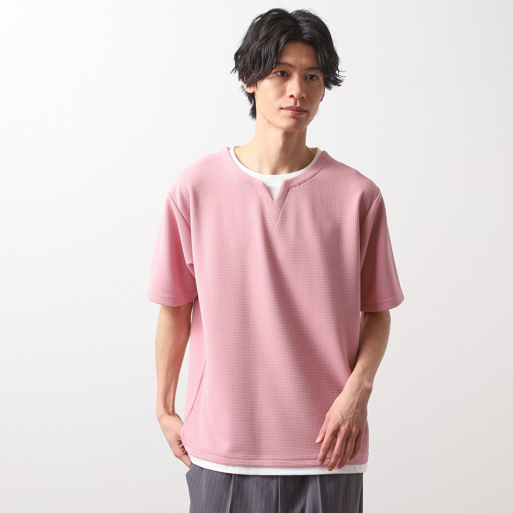 THE SHOP TK「ミニフクレキーネック半袖Tシャツ」|Tシャツ・カットソー|